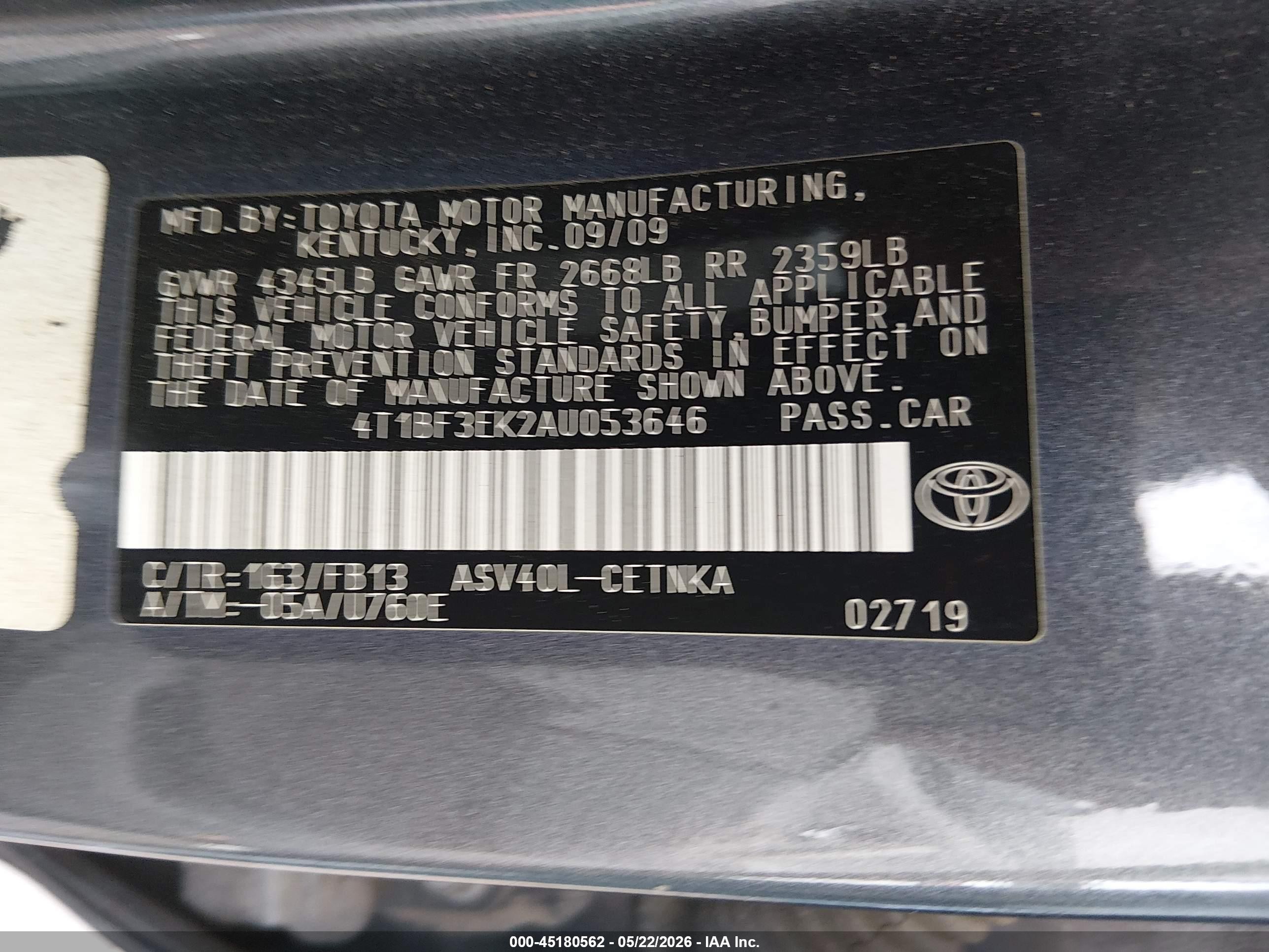 2010 Toyota Camry Le Серый vin: 4T1BF3EK2AU053646