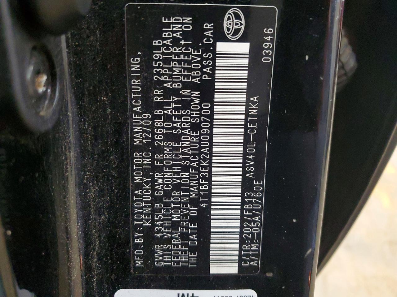 2010 Toyota Camry Le Black vin: 4T1BF3EK2AU090700