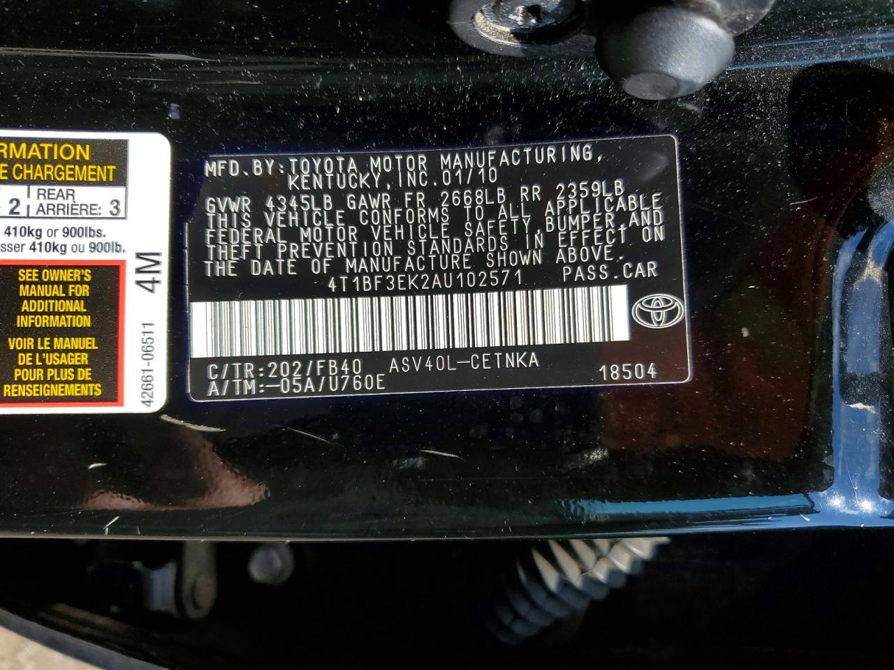 2010 Toyota Camry Le Black vin: 4T1BF3EK2AU102571