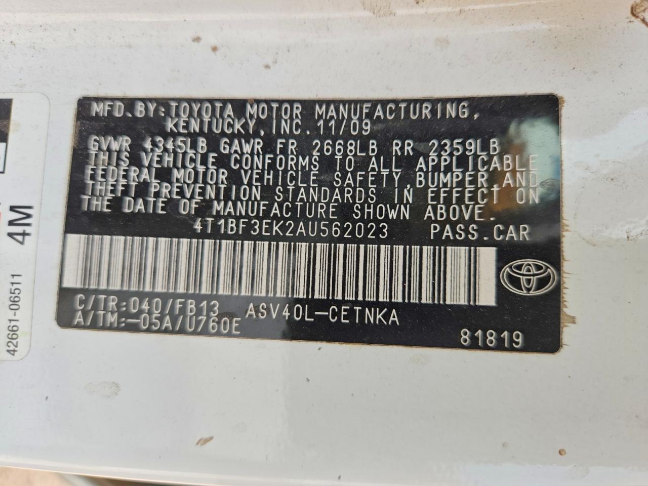 2010 Toyota Camry Le White vin: 4T1BF3EK2AU562023