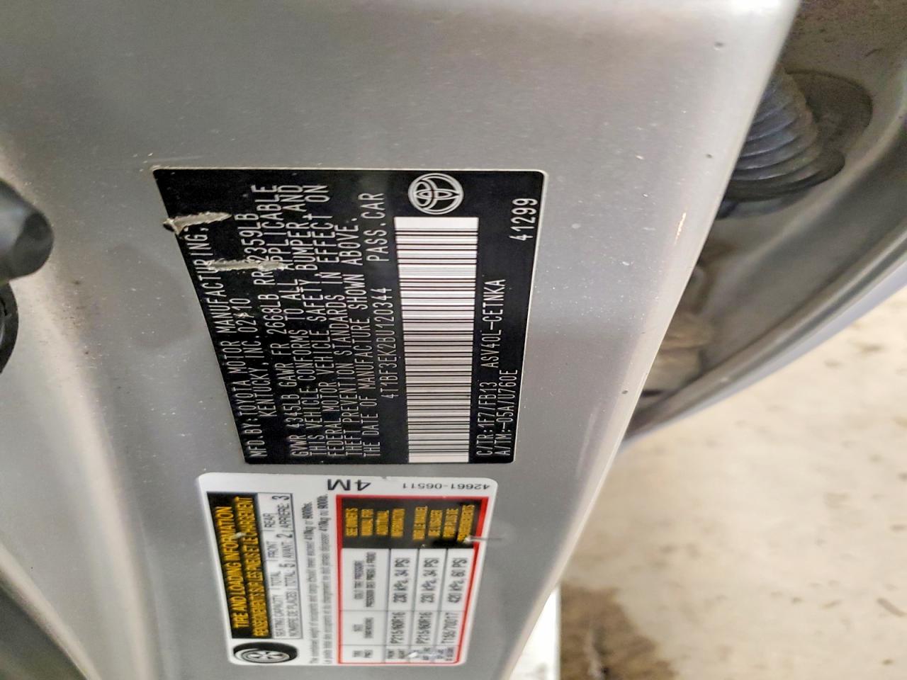 2011 Toyota Camry Le Silver vin: 4T1BF3EK2BU120344