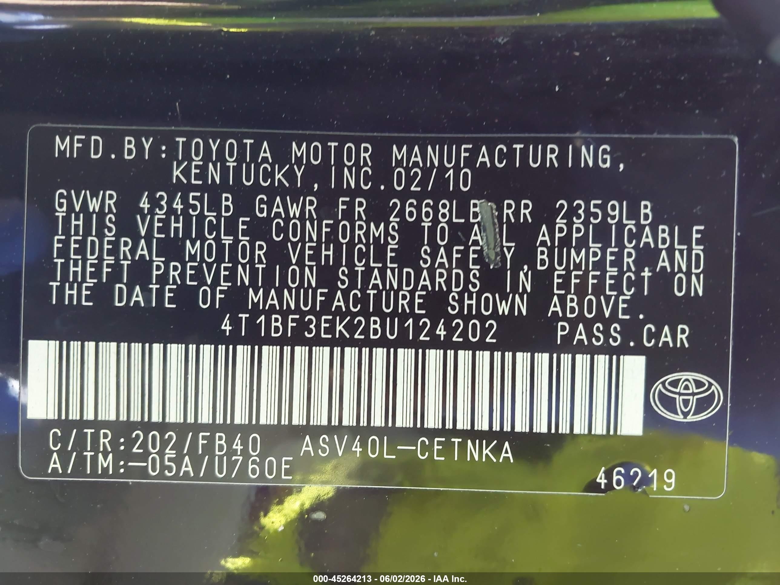 2011 Toyota Camry Le Black vin: 4T1BF3EK2BU124202