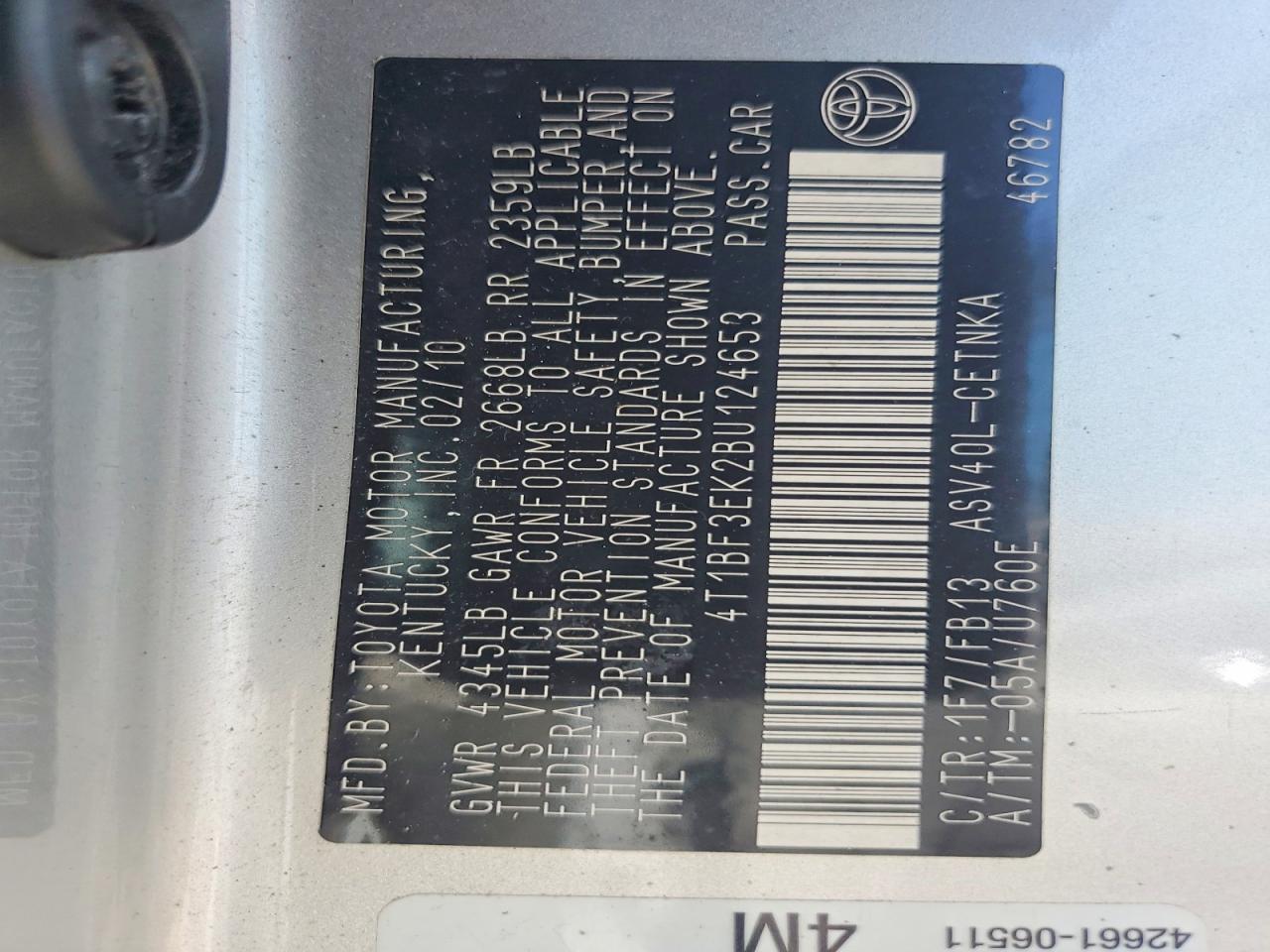 2011 Toyota Camry Le Silver vin: 4T1BF3EK2BU124653