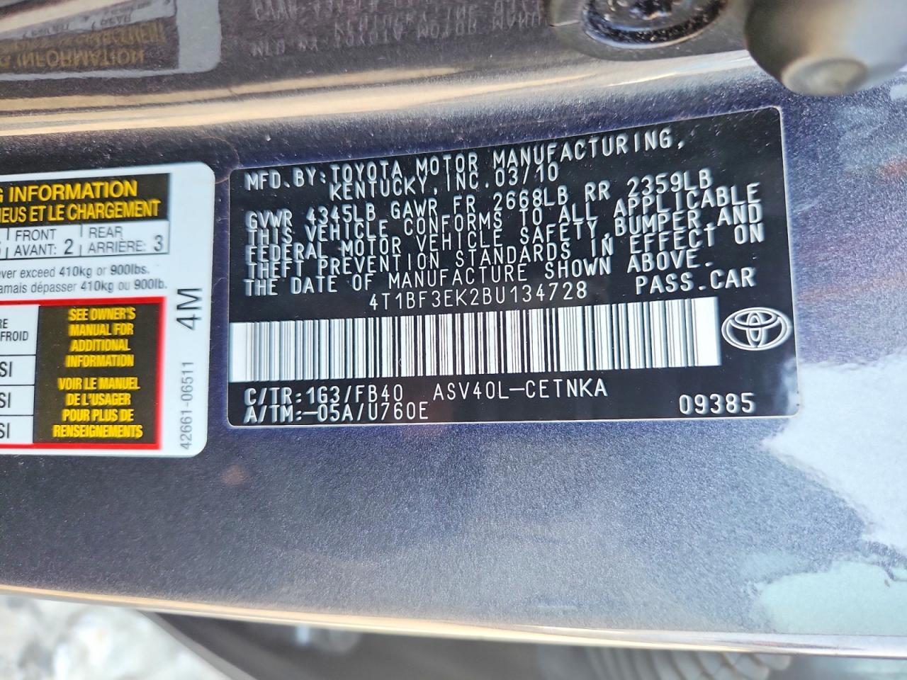 2011 Toyota Camry Le Gray vin: 4T1BF3EK2BU134728