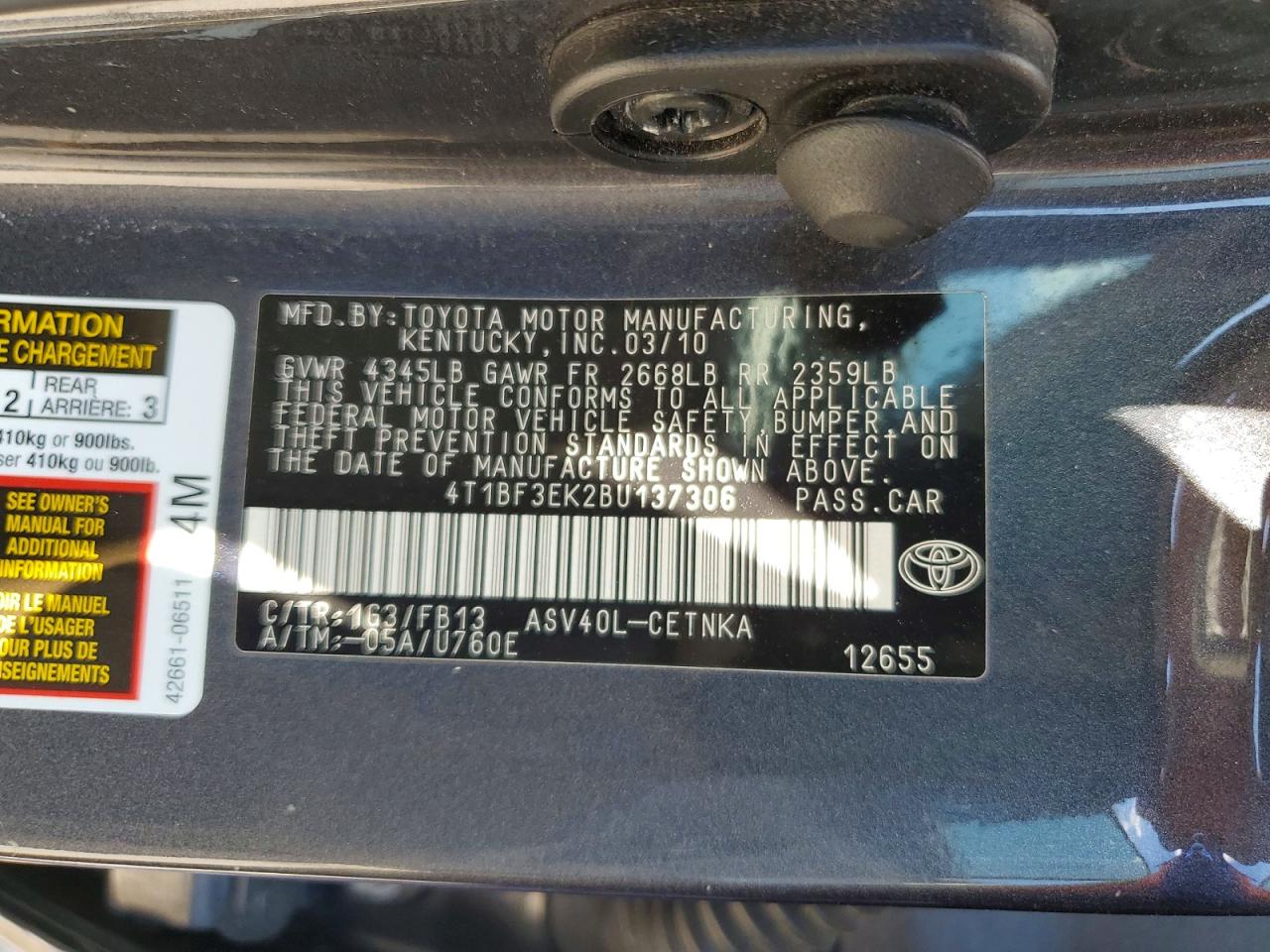 2011 Toyota Camry Le Gray vin: 4T1BF3EK2BU137306