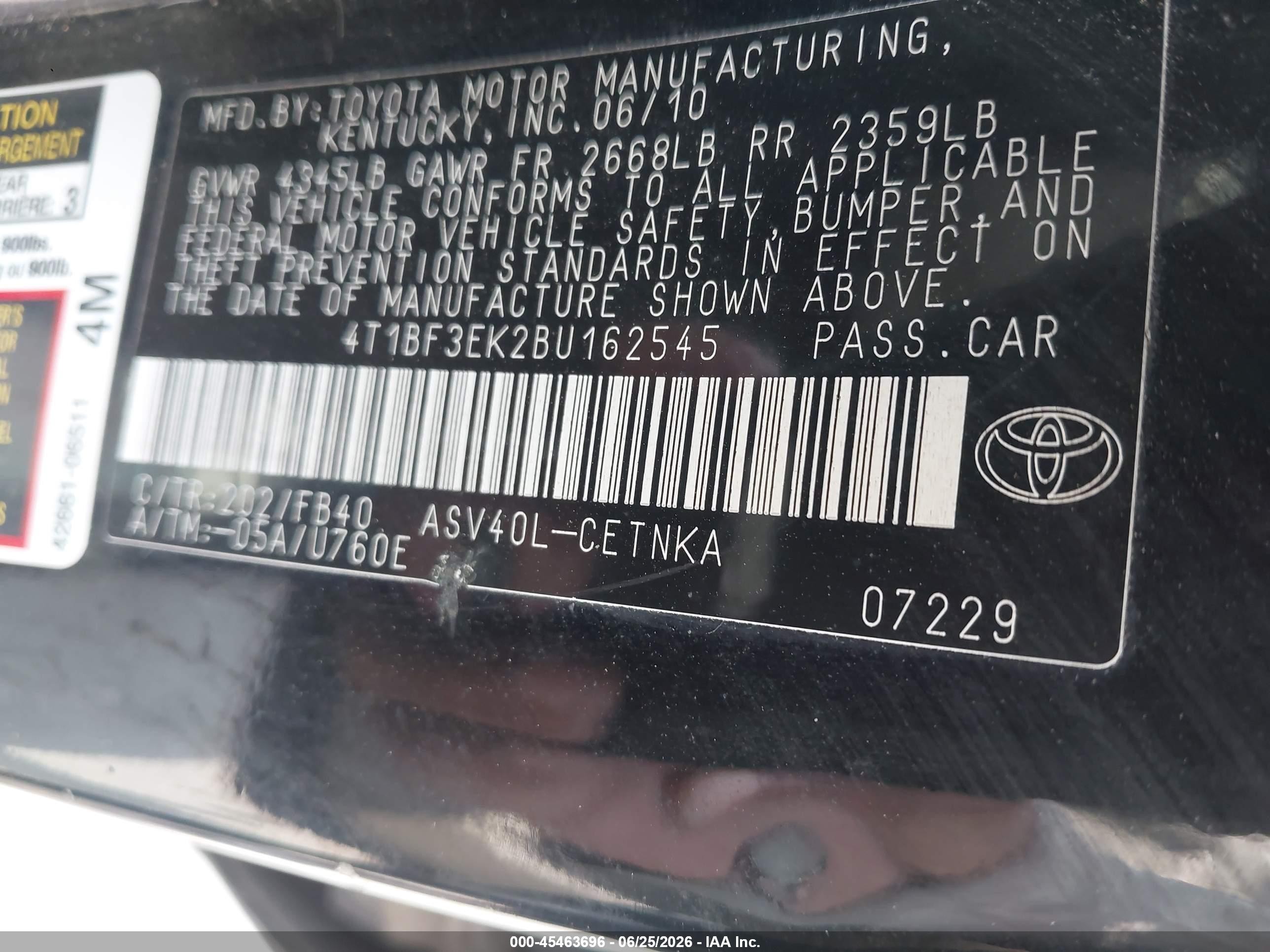 2011 Toyota Camry Le Черный vin: 4T1BF3EK2BU162545
