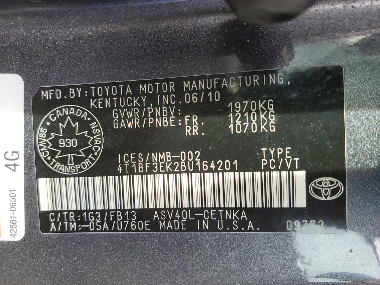 2011 Toyota Camry Base Серый vin: 4T1BF3EK2BU164201