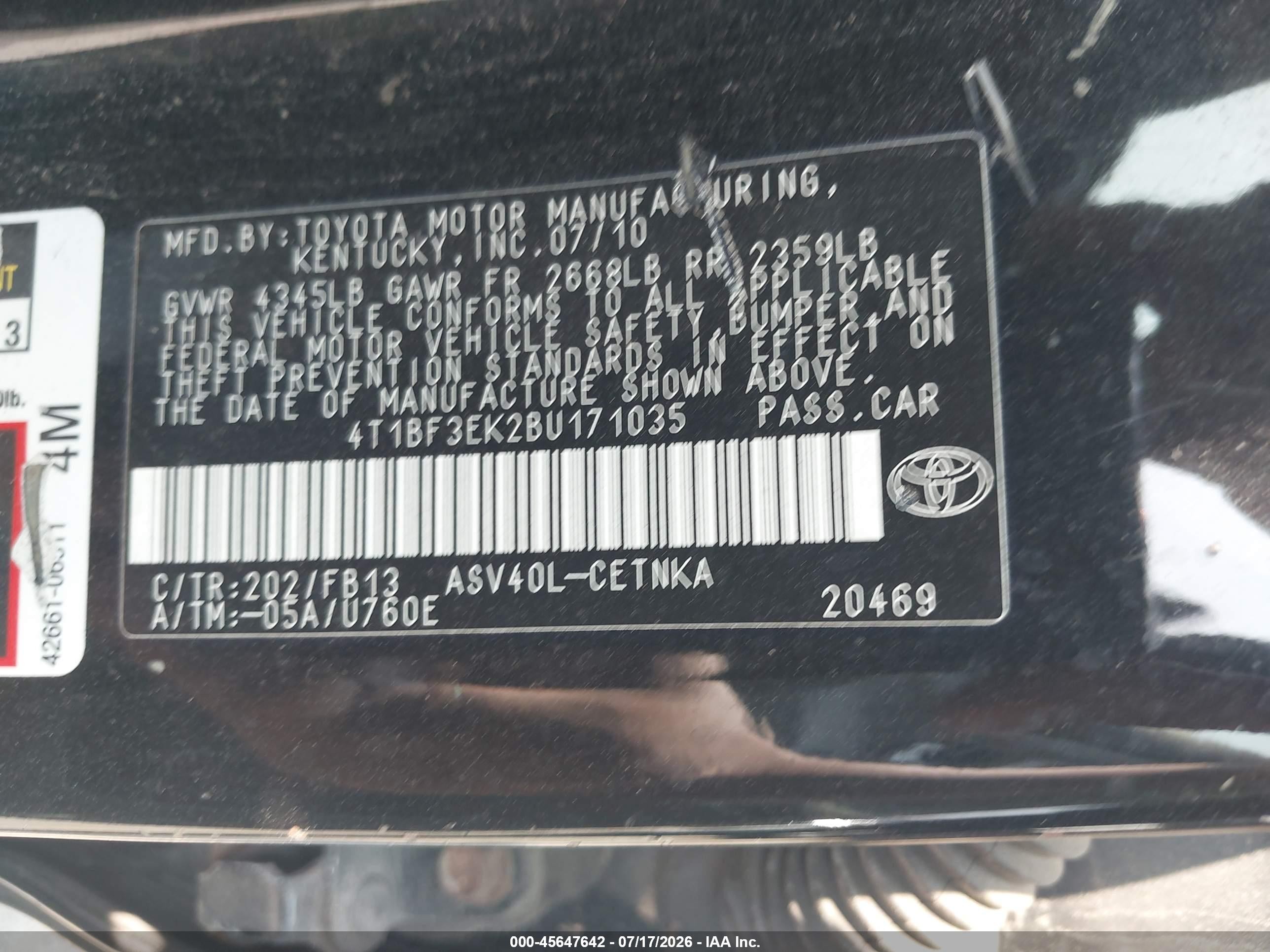 2011 Toyota Camry Le Black vin: 4T1BF3EK2BU171035