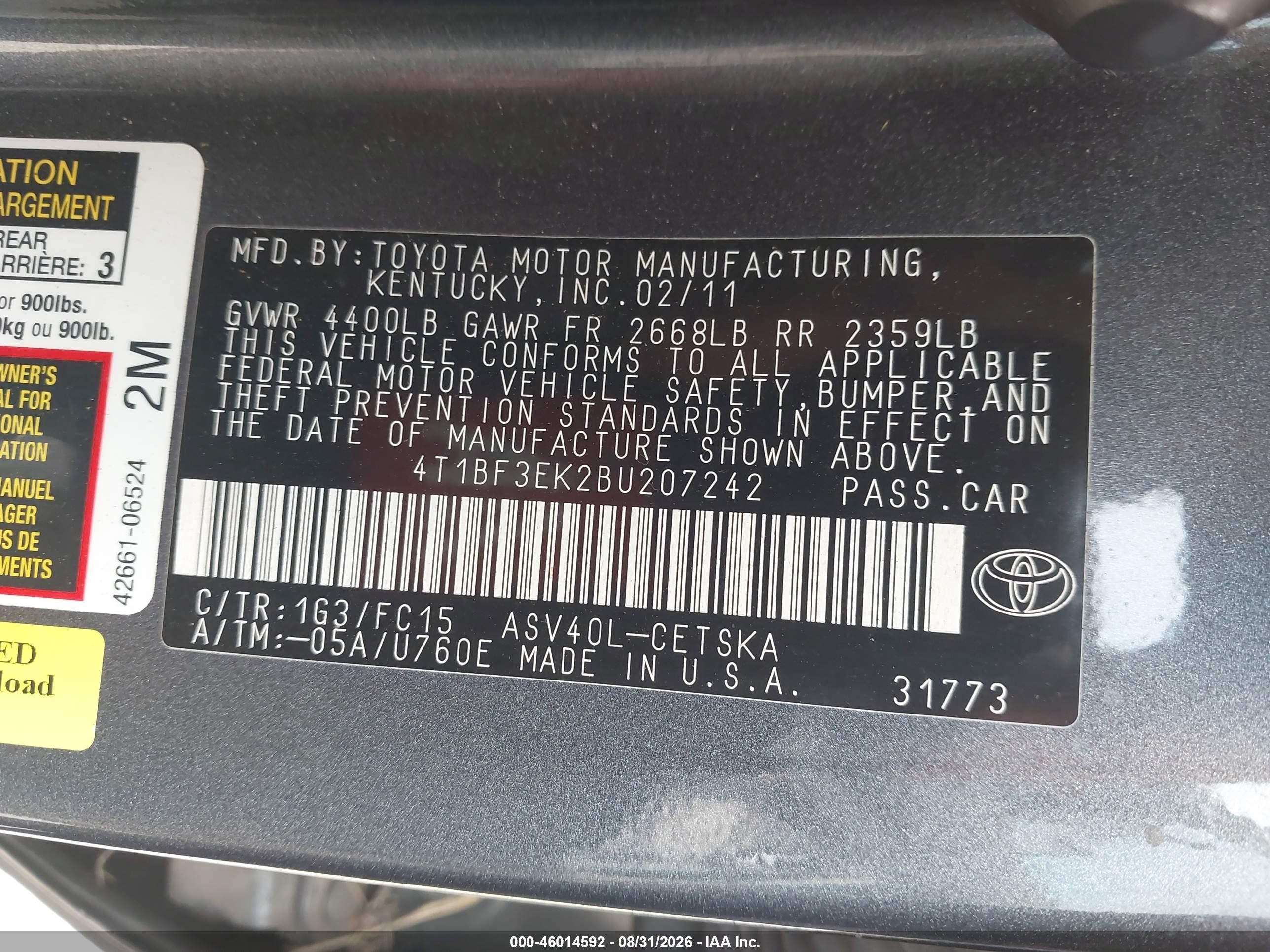 2011 Toyota Camry Se Gray vin: 4T1BF3EK2BU207242