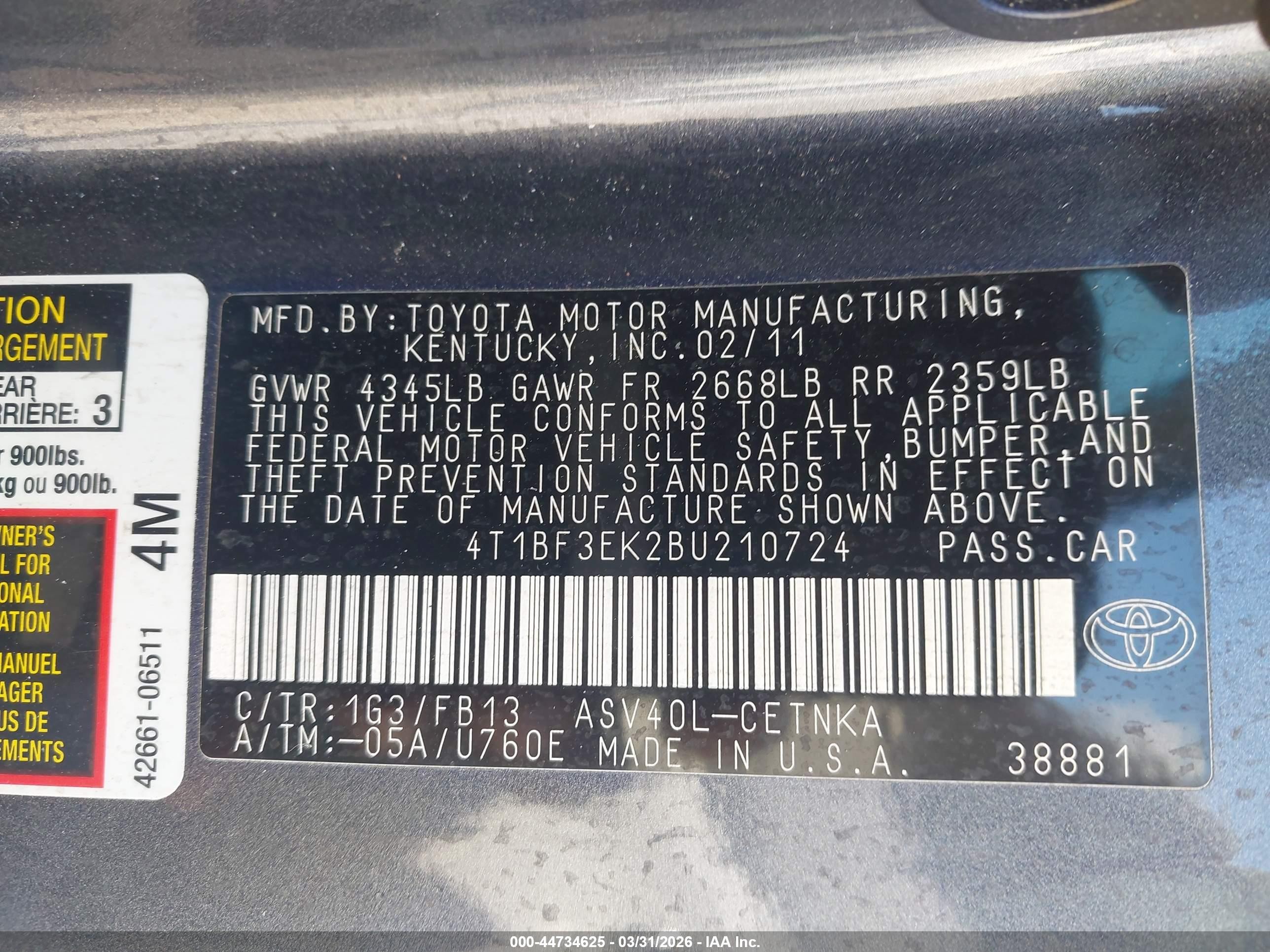 2011 Toyota Camry Le Gray vin: 4T1BF3EK2BU210724