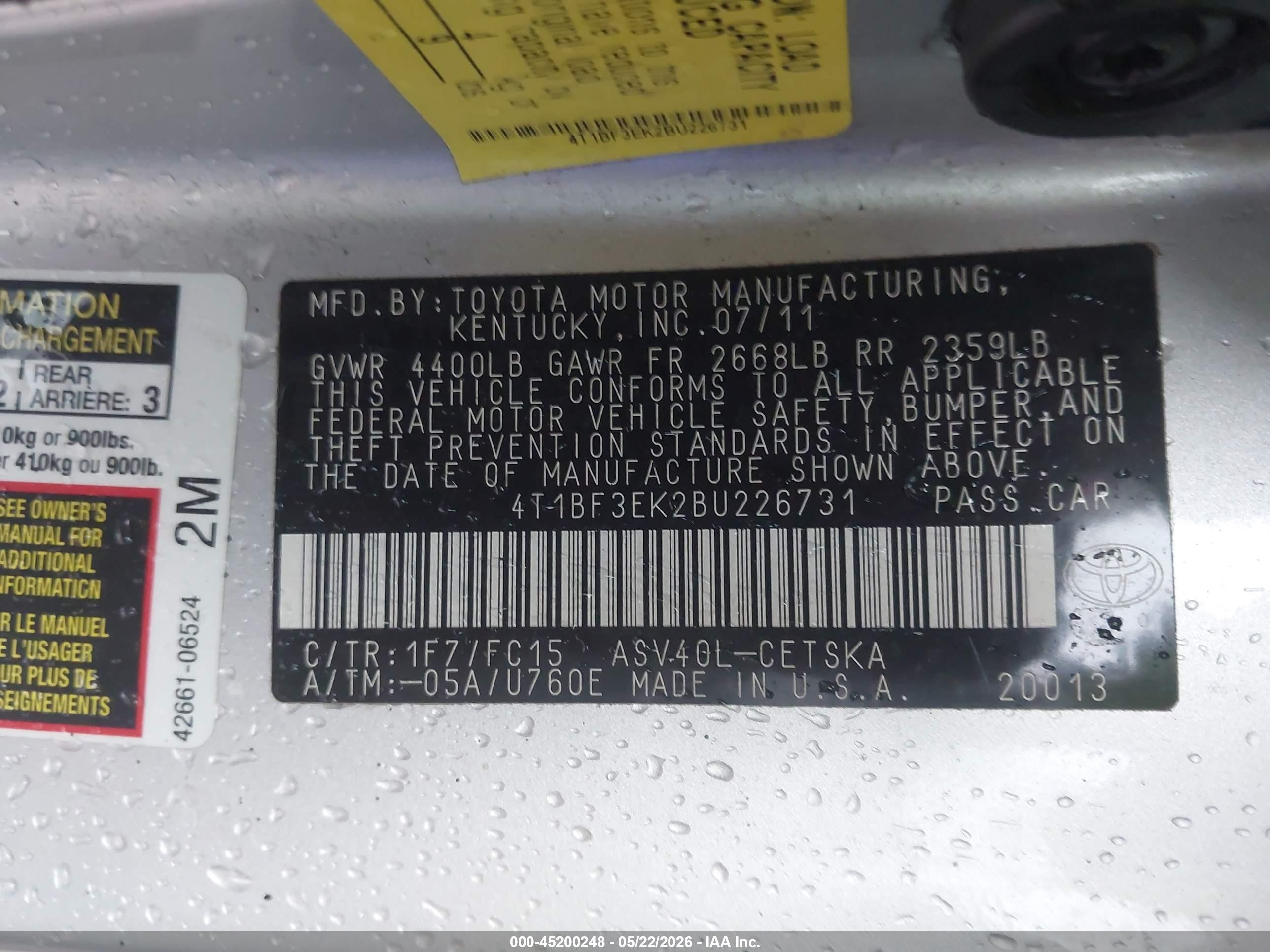 2011 Toyota Camry Se Silver vin: 4T1BF3EK2BU226731