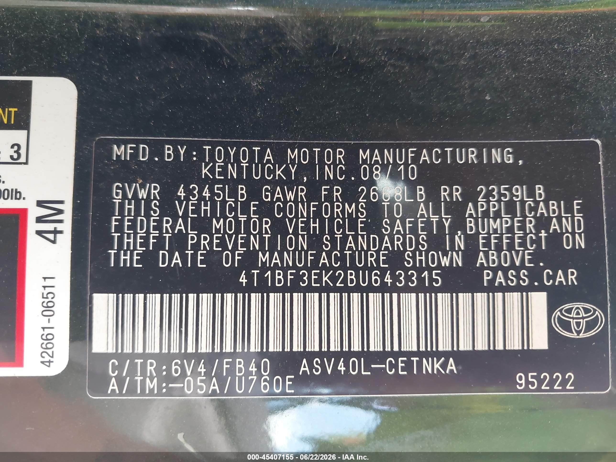 2011 Toyota Camry Le Green vin: 4T1BF3EK2BU643315