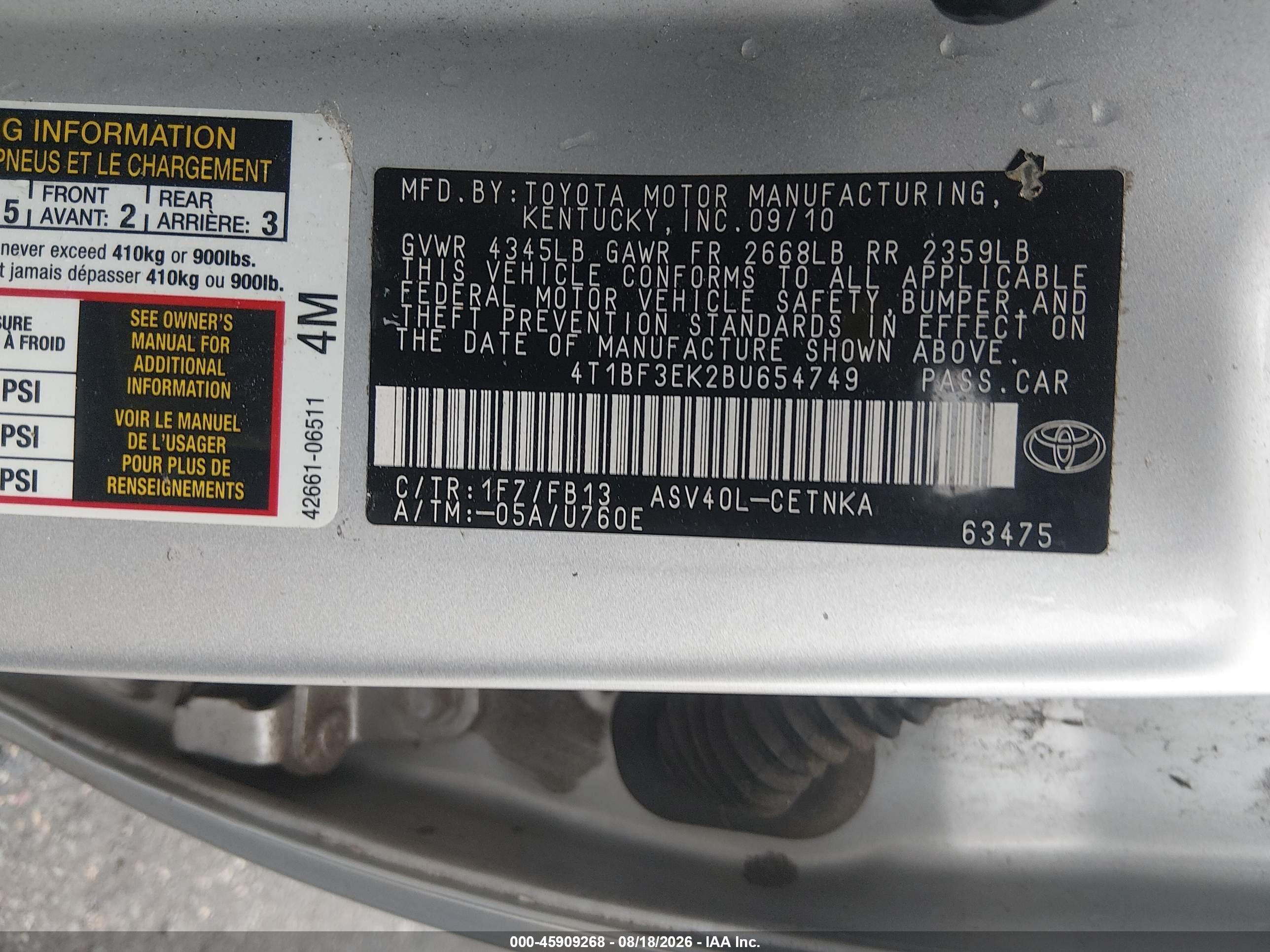 2011 Toyota Camry Le Gray vin: 4T1BF3EK2BU654749