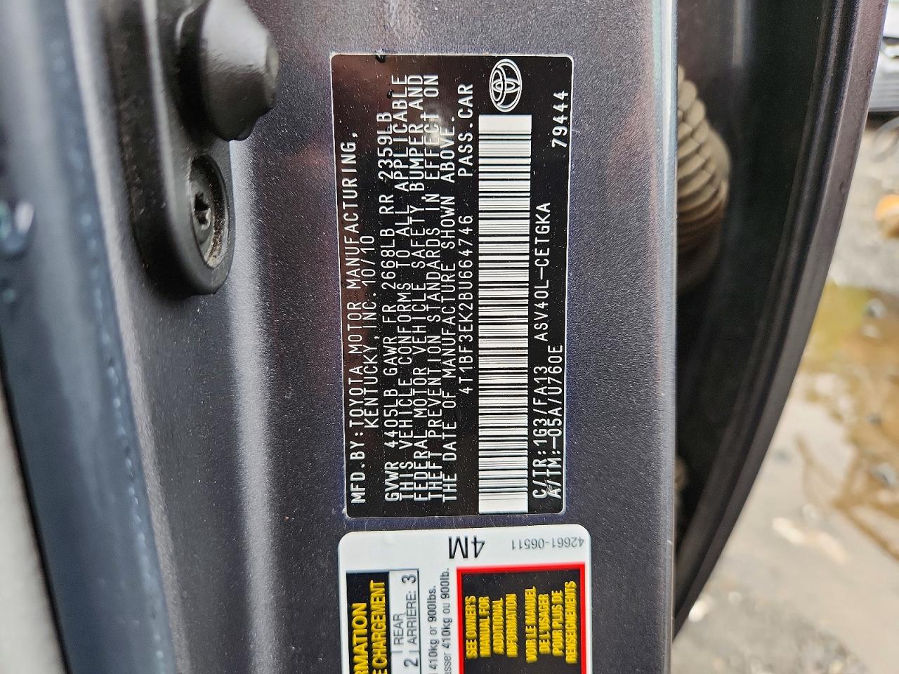 2011 Toyota Camry Xle Серый vin: 4T1BF3EK2BU664746