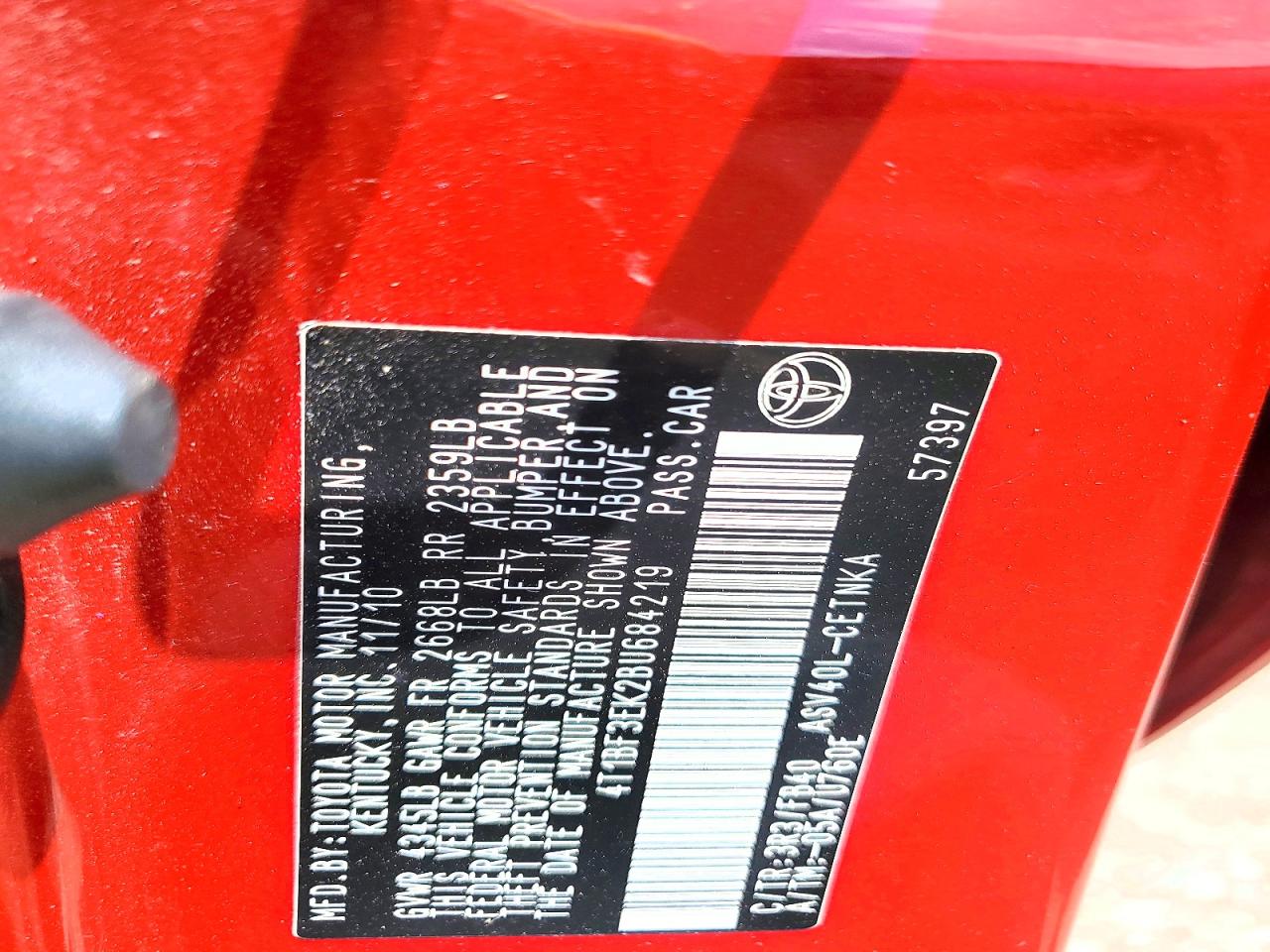 2011 Toyota Camry Le Red vin: 4T1BF3EK2BU684219