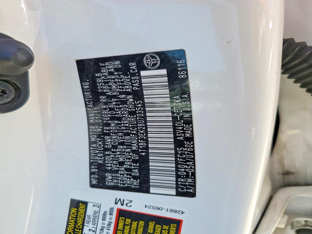 2011 Toyota Camry Se White vin: 4T1BF3EK2BU703545