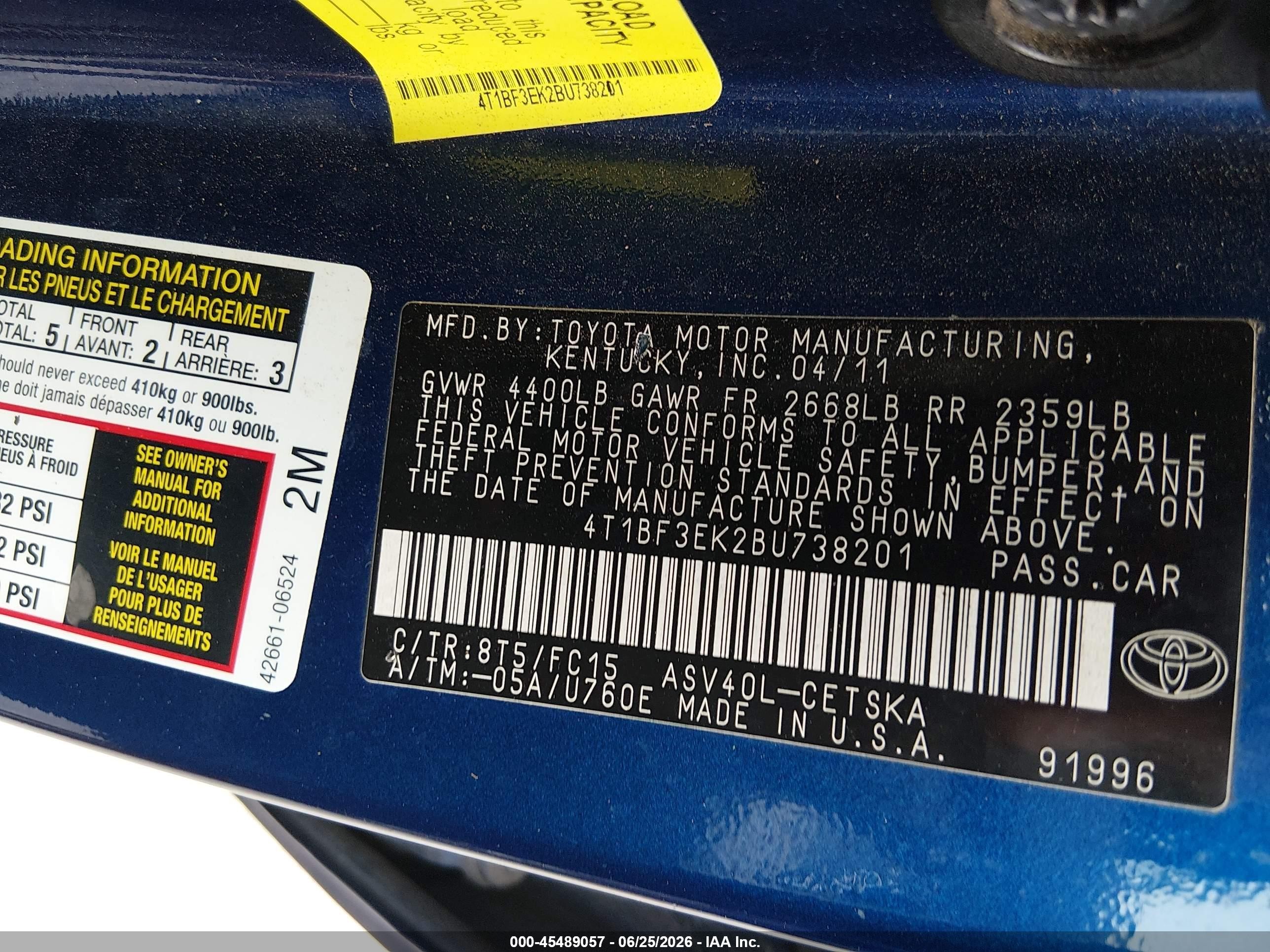 2011 Toyota Camry Se Blue vin: 4T1BF3EK2BU738201