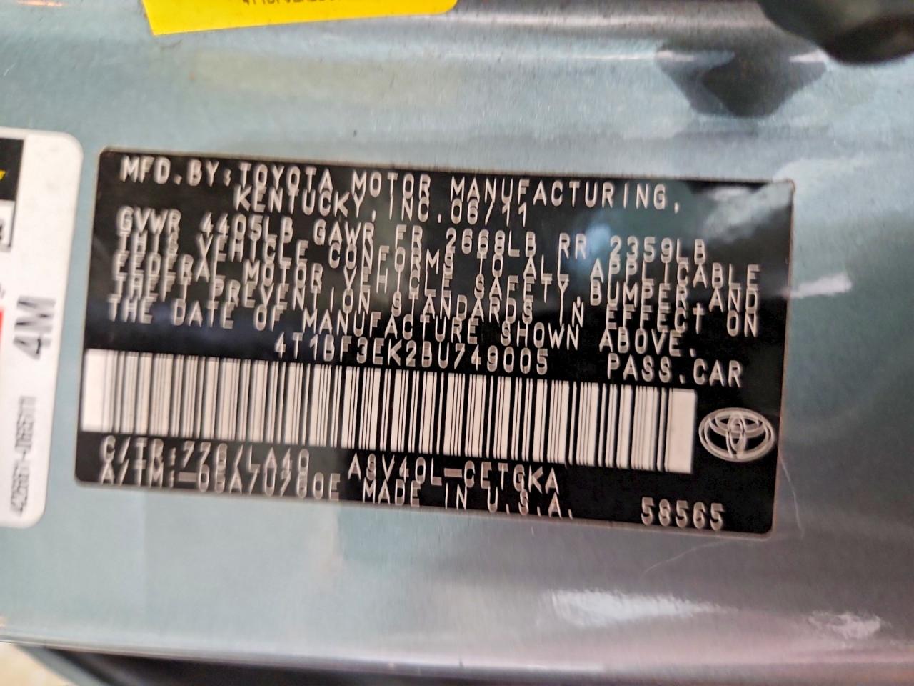 2011 Toyota Camry Xle Green vin: 4T1BF3EK2BU749005