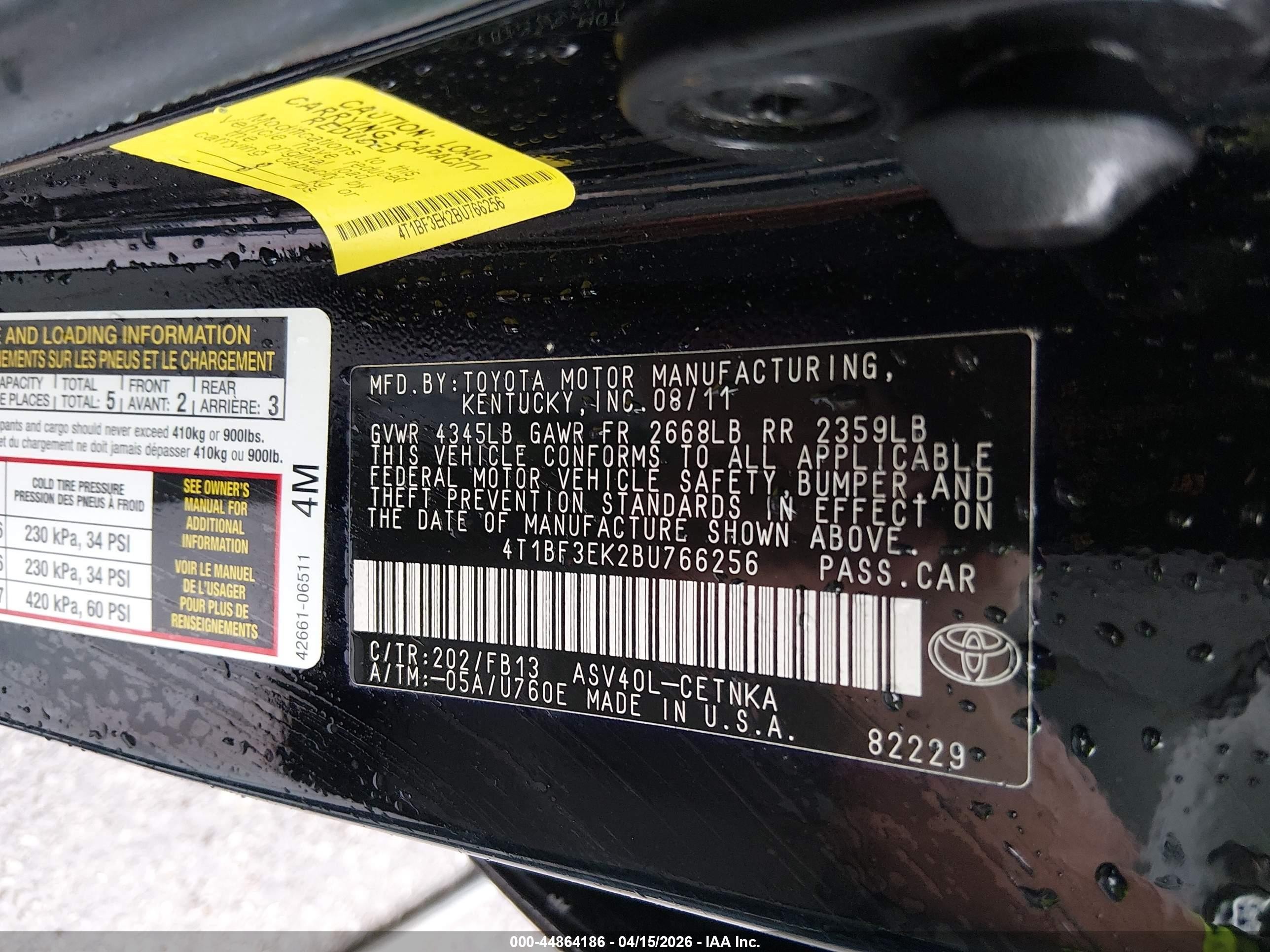 2011 Toyota Camry Le Black vin: 4T1BF3EK2BU766256
