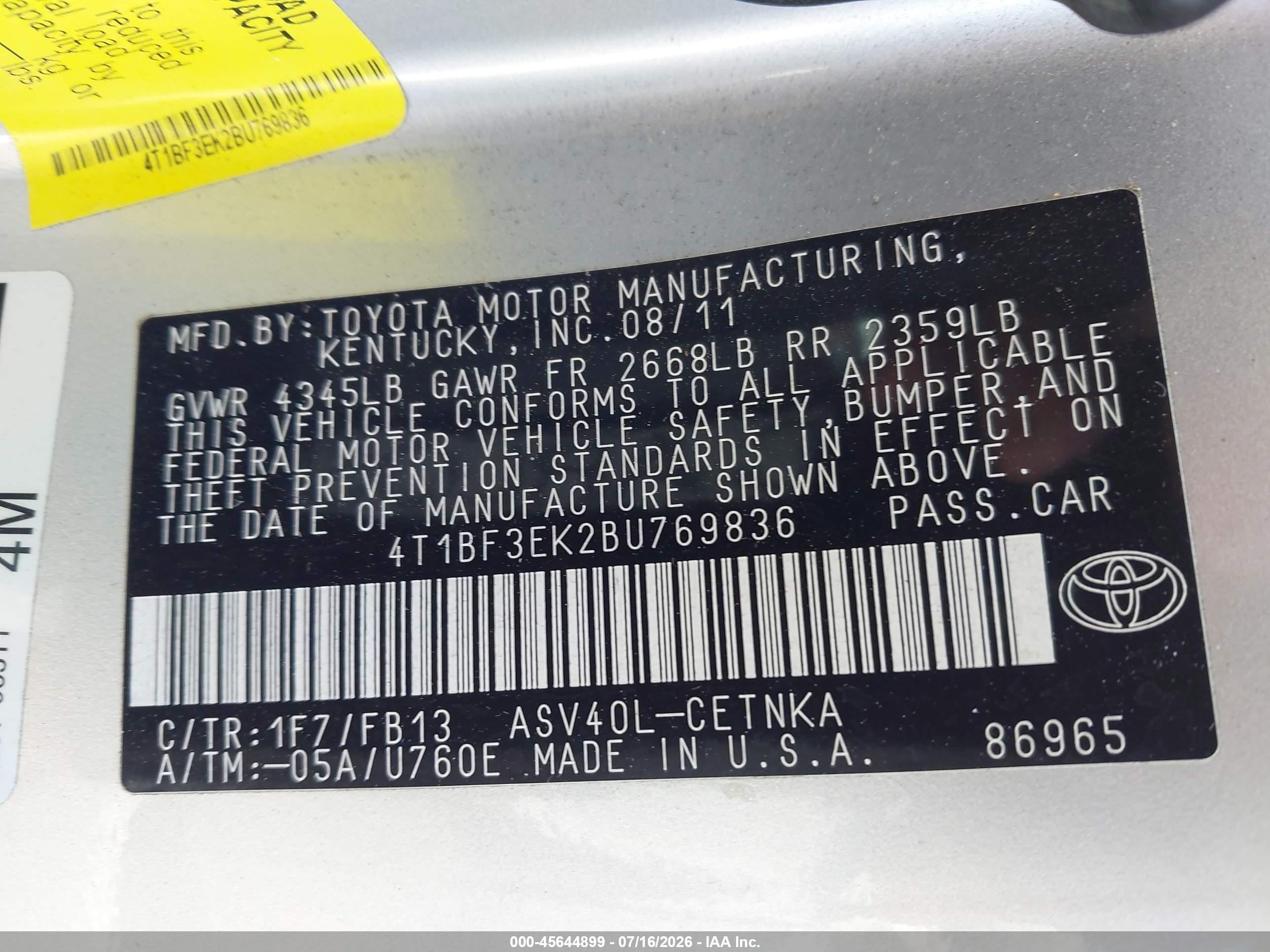 2011 Toyota Camry Le Серебряный vin: 4T1BF3EK2BU769836