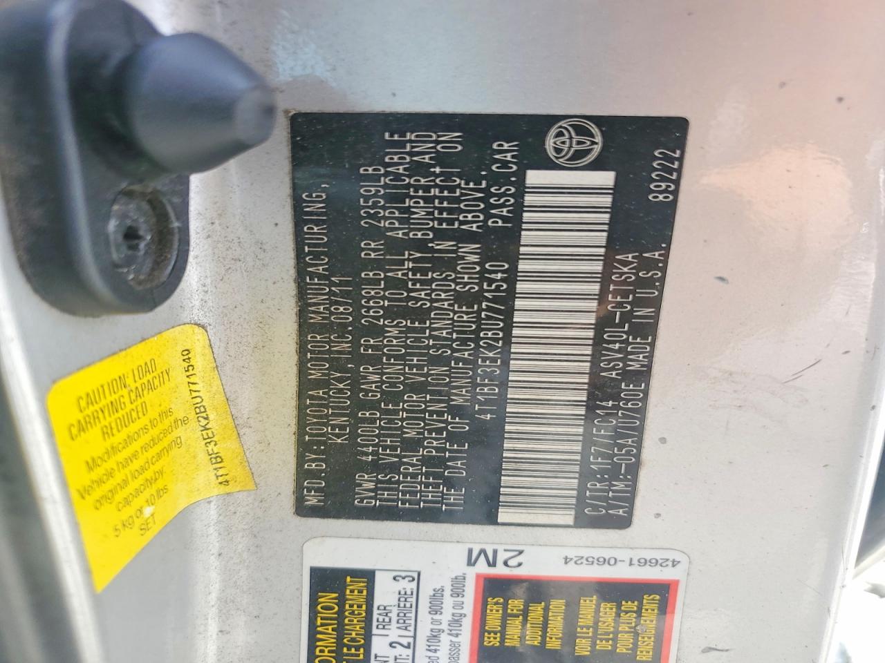 2011 Toyota Camry Se Серебряный vin: 4T1BF3EK2BU771540
