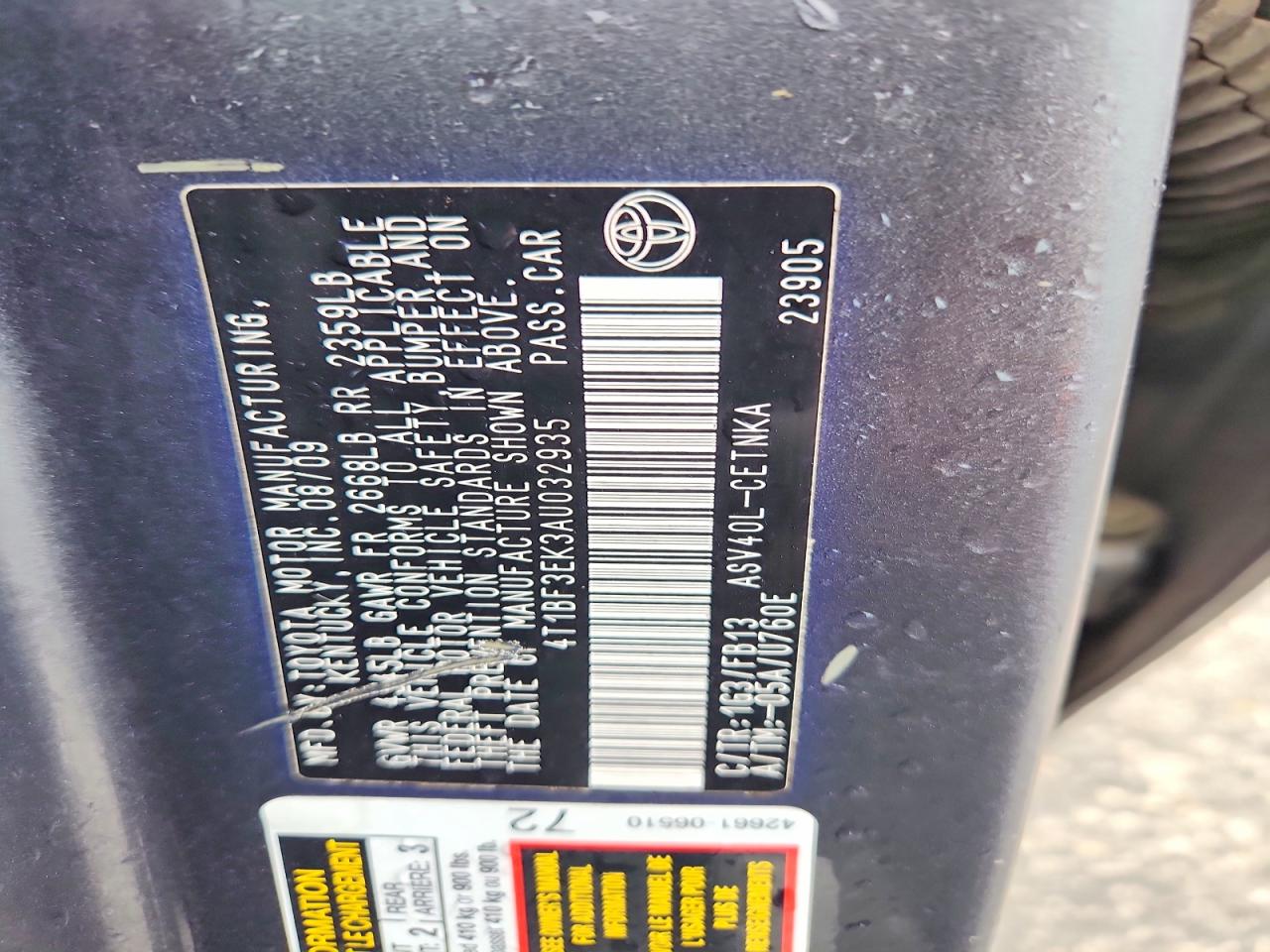 2010 Toyota Camry Le Charcoal vin: 4T1BF3EK3AU032935