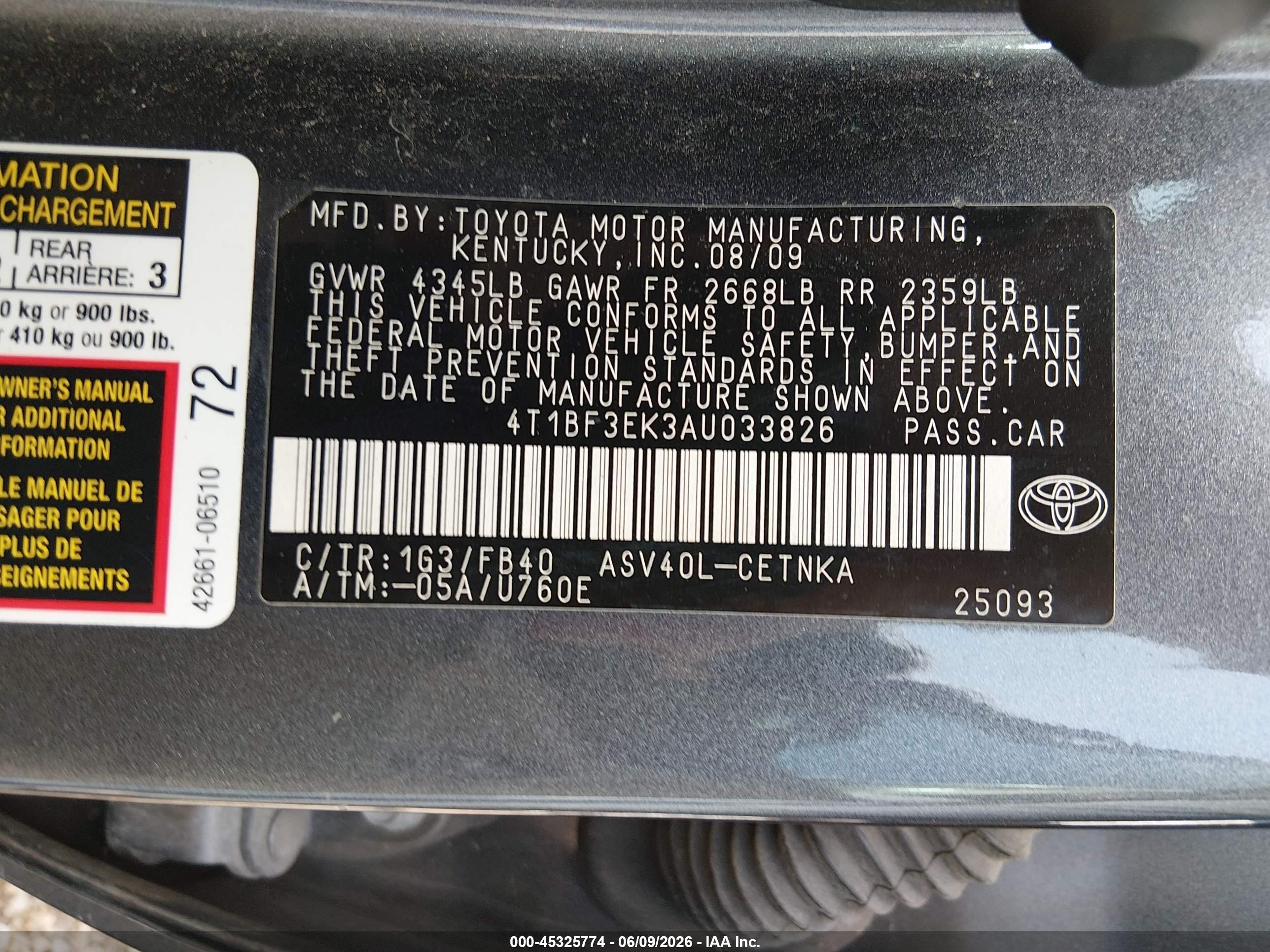 2010 Toyota Camry Le Серый vin: 4T1BF3EK3AU033826