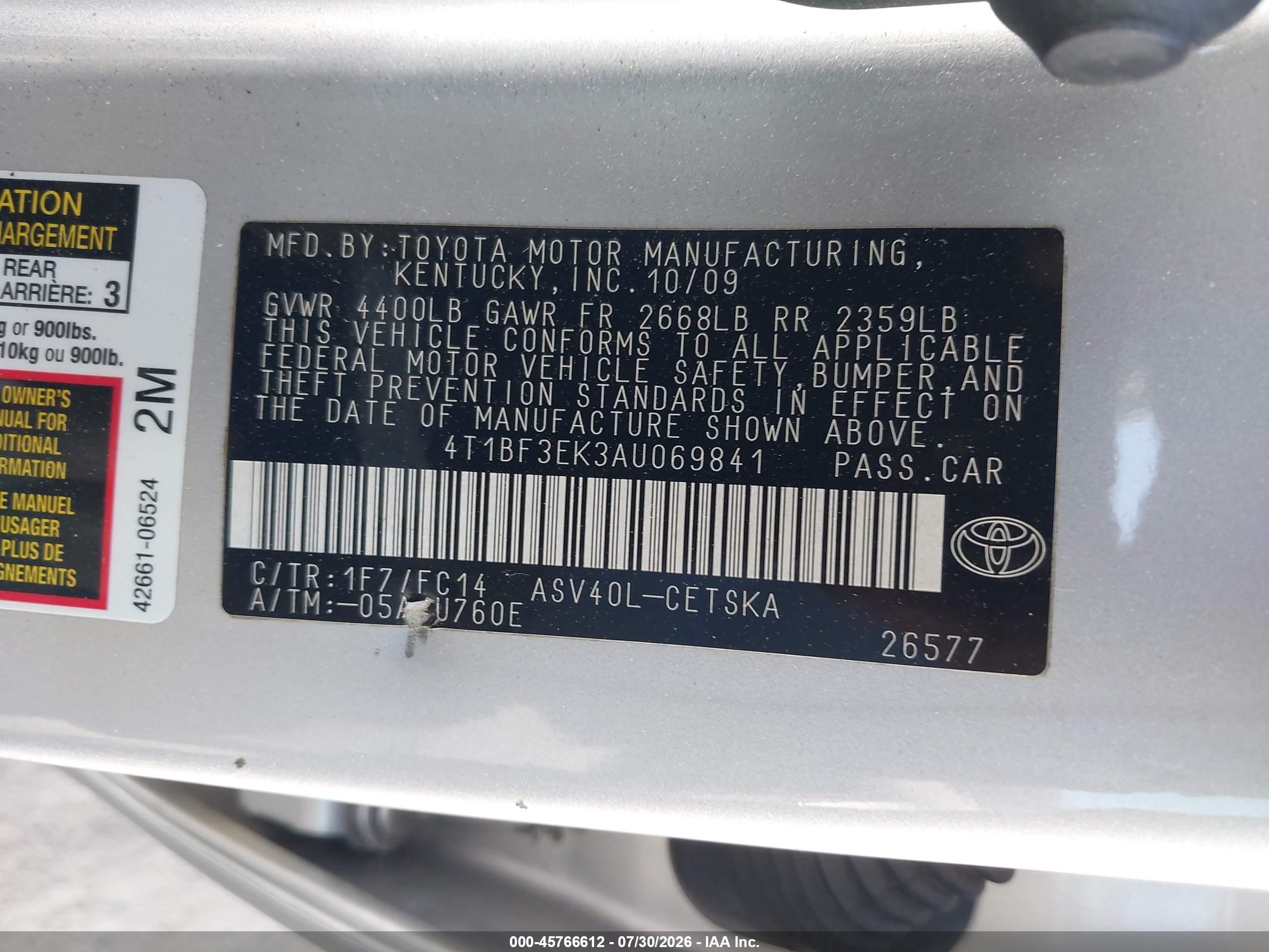 2010 Toyota Camry Se Серебряный vin: 4T1BF3EK3AU069841