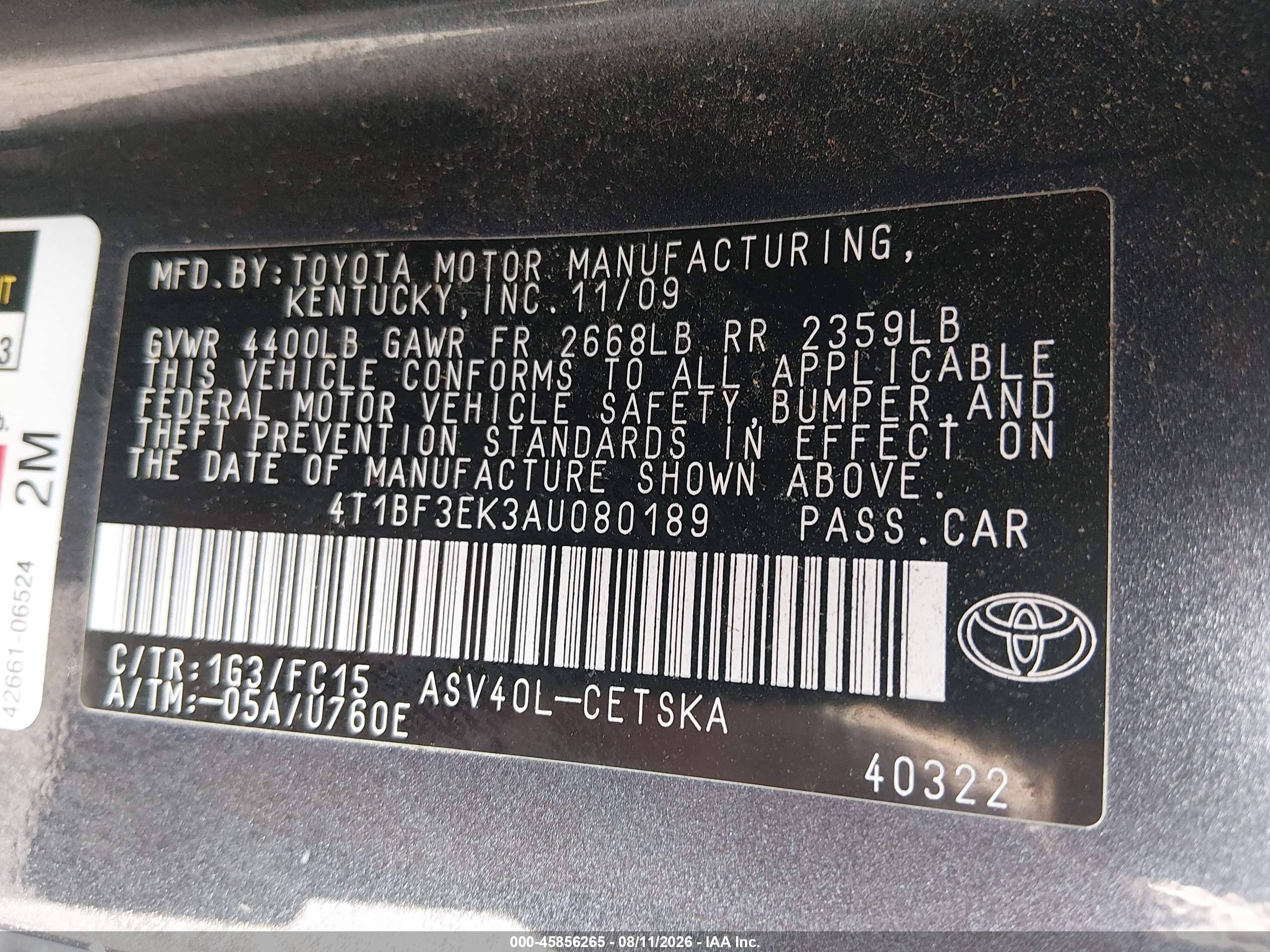2010 Toyota Camry Se Gray vin: 4T1BF3EK3AU080189