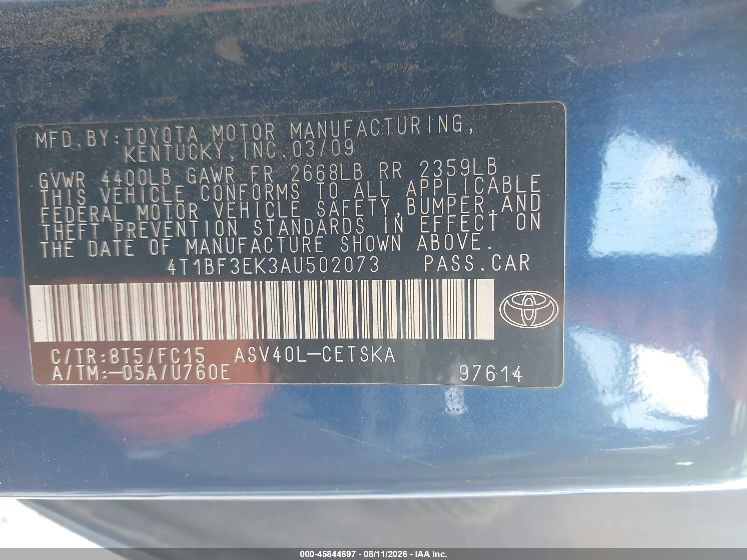 2010 Toyota Camry Se Blue vin: 4T1BF3EK3AU502073