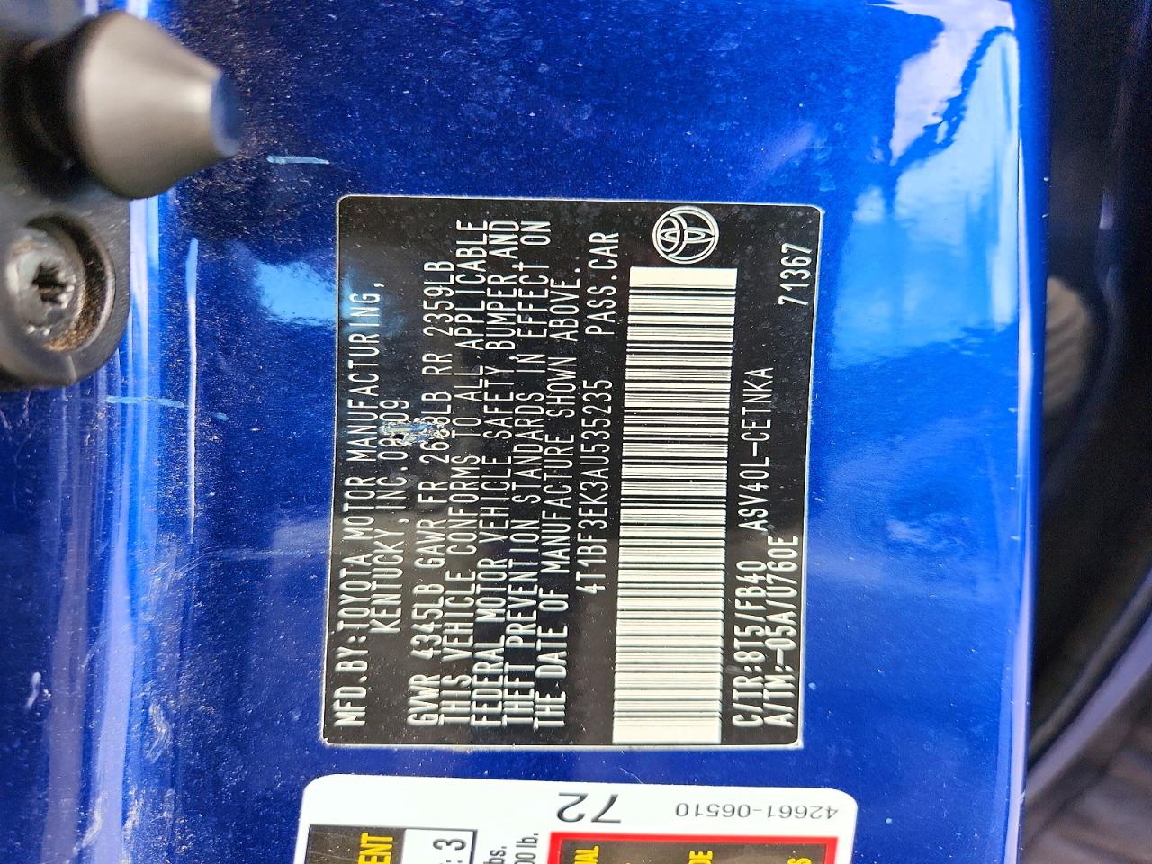 2010 Toyota Camry Le Blue vin: 4T1BF3EK3AU535235
