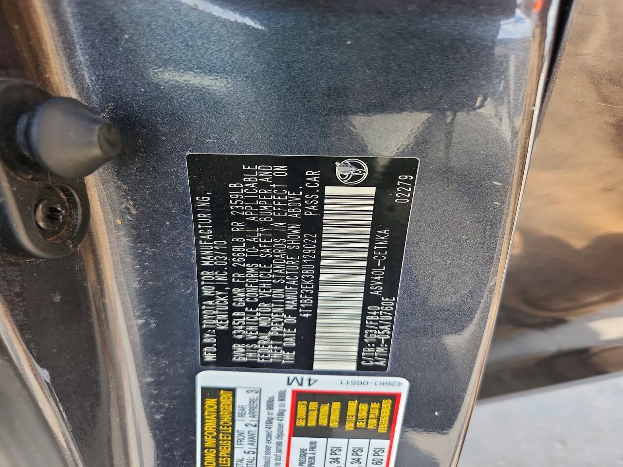 2011 Toyota Camry Le Серый vin: 4T1BF3EK3BU129022
