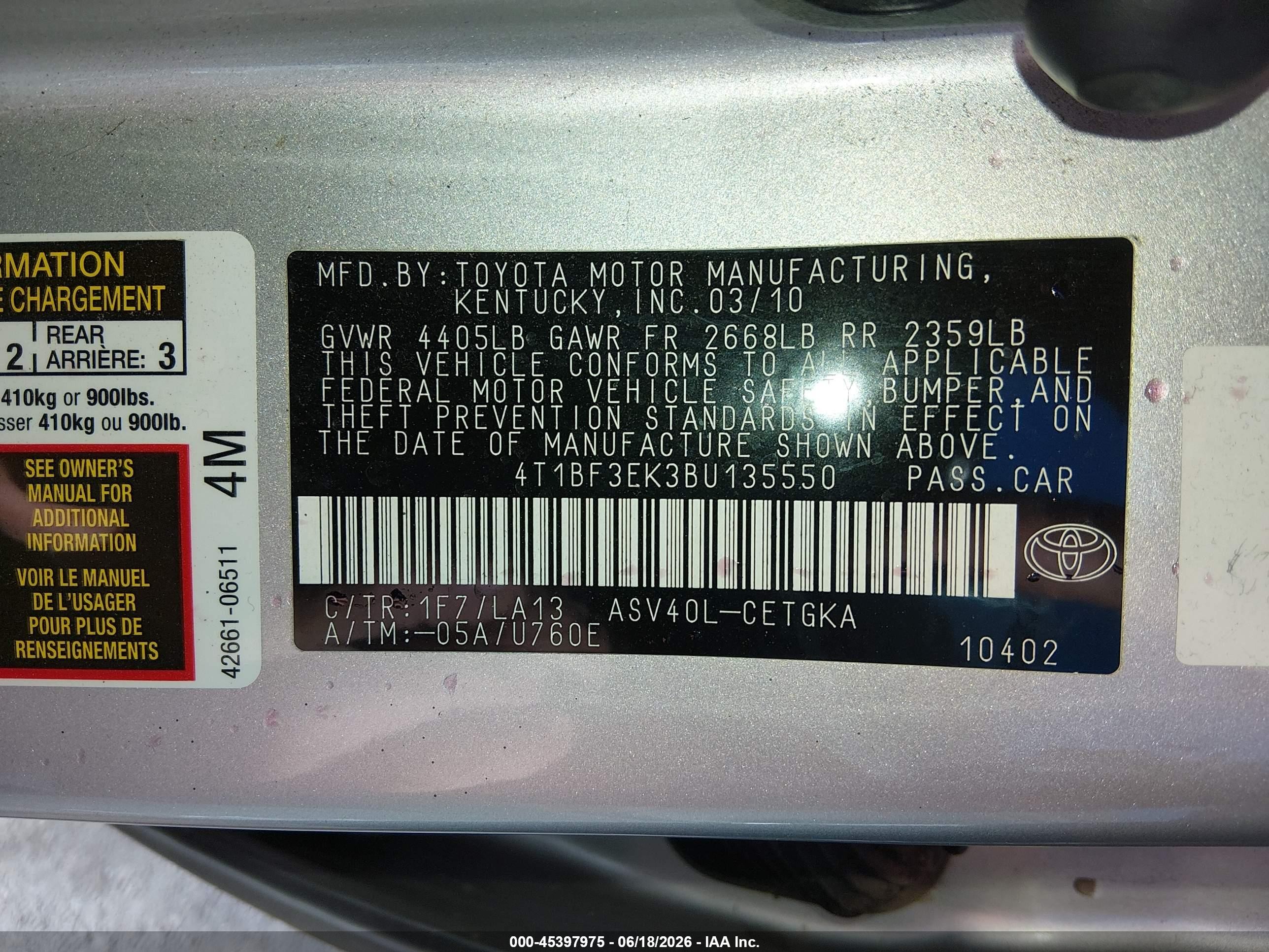 2011 Toyota Camry Xle Серебряный vin: 4T1BF3EK3BU135550