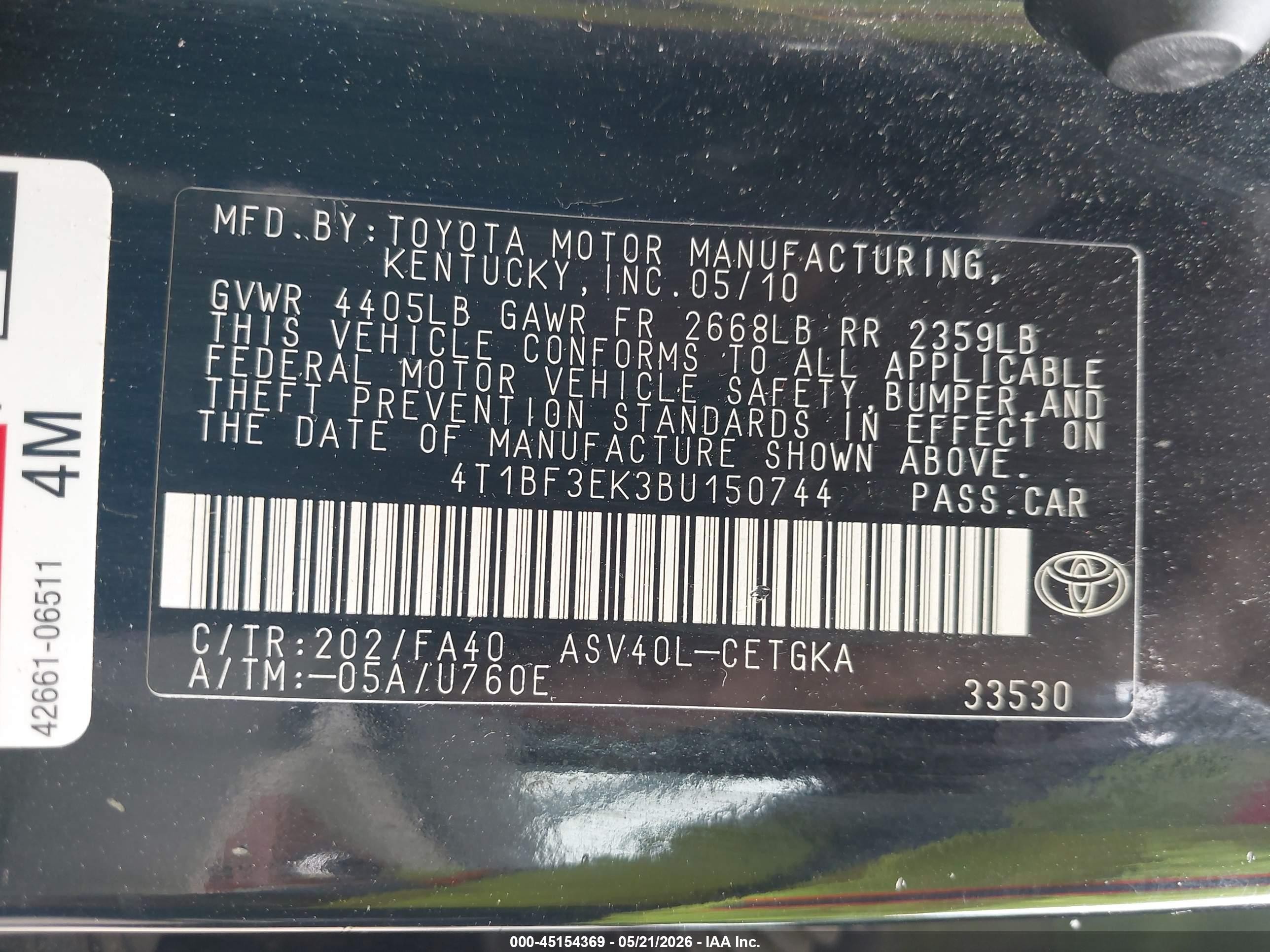 2011 Toyota Camry Xle Черный vin: 4T1BF3EK3BU150744