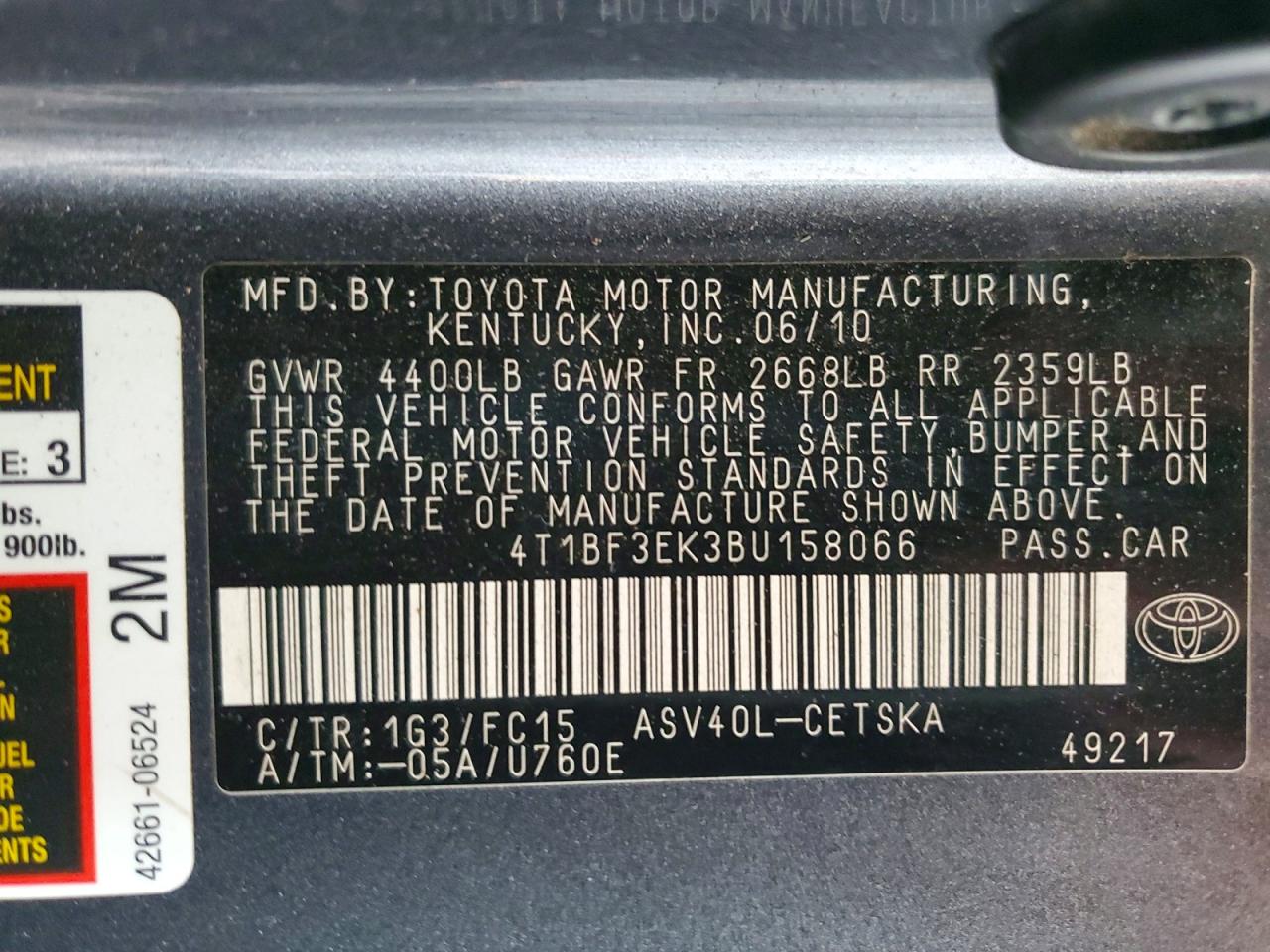 2011 Toyota Camry Se Gray vin: 4T1BF3EK3BU158066