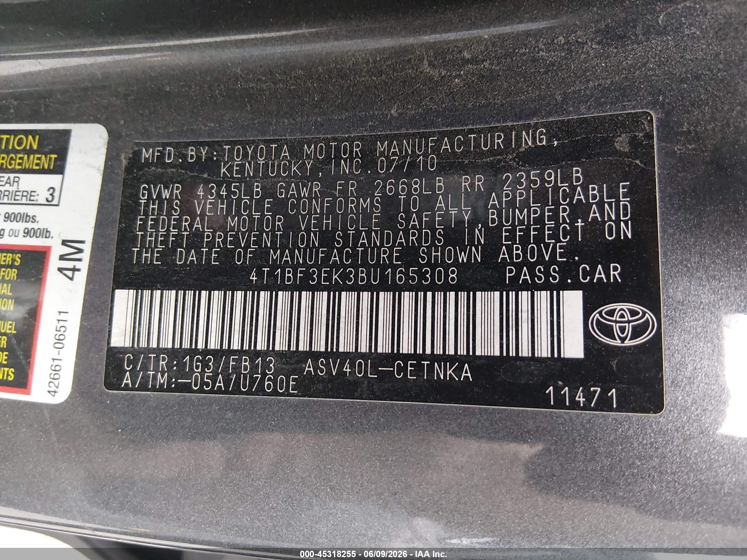 2011 Toyota Camry Le Gray vin: 4T1BF3EK3BU165308