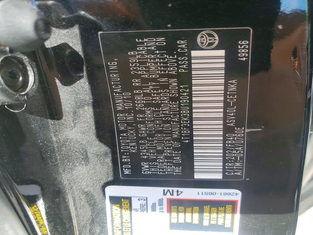 2011 Toyota Camry Le Черный vin: 4T1BF3EK3BU190421