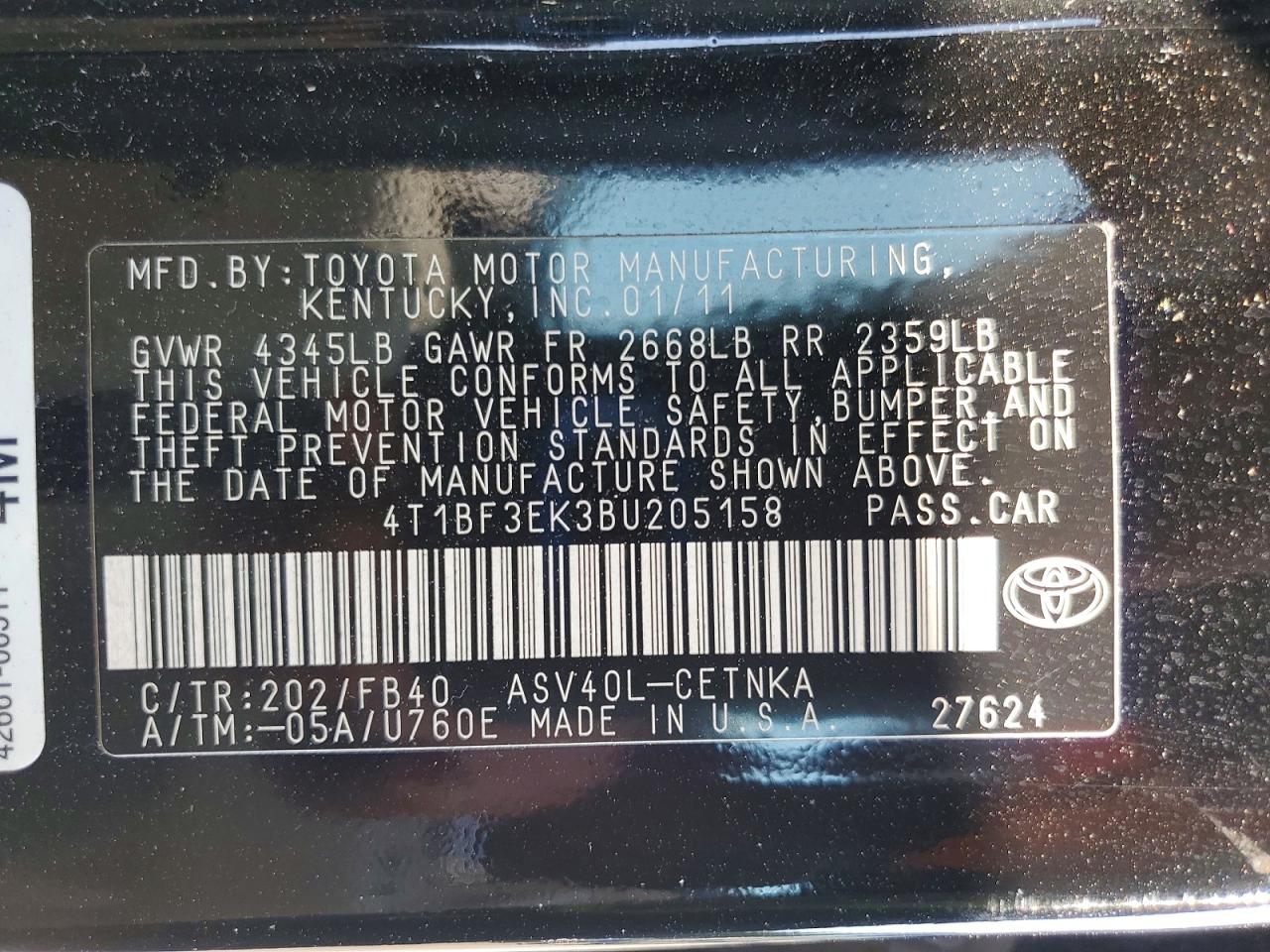 2011 Toyota Camry Le Black vin: 4T1BF3EK3BU205158