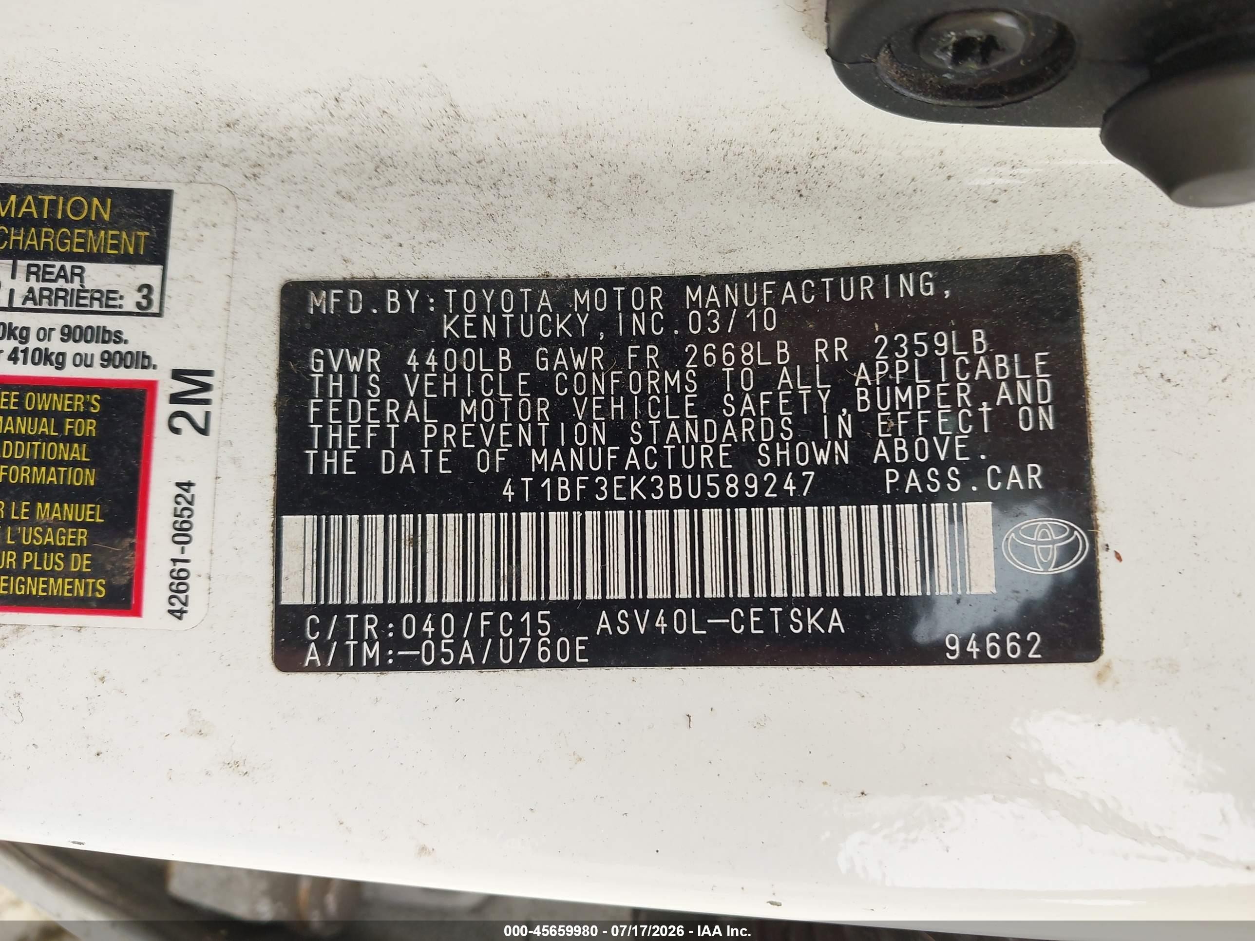 2011 Toyota Camry Se White vin: 4T1BF3EK3BU589247