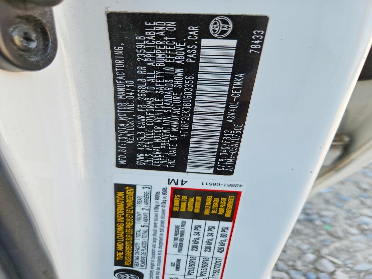 2011 Toyota Camry Le White vin: 4T1BF3EK3BU603356