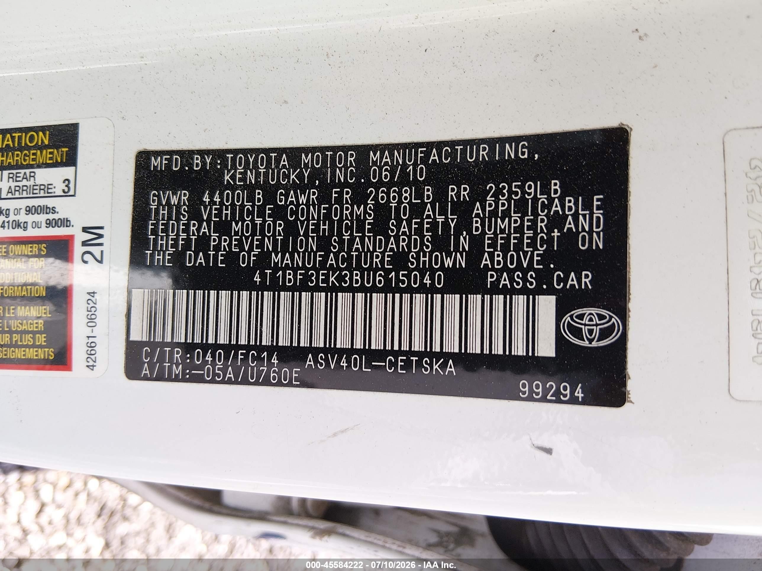 2011 Toyota Camry Se White vin: 4T1BF3EK3BU615040