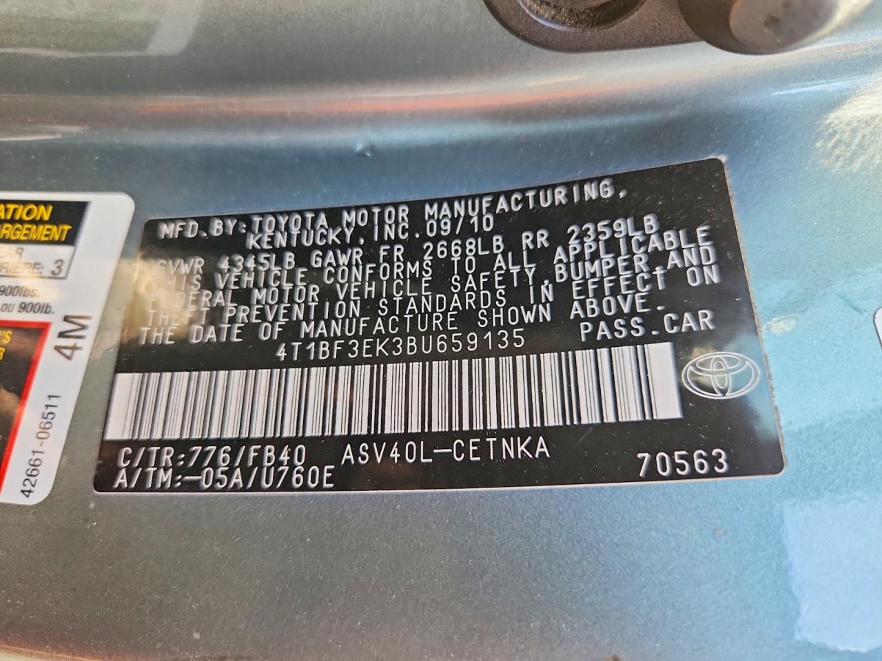 2011 Toyota Camry Le Green vin: 4T1BF3EK3BU659135