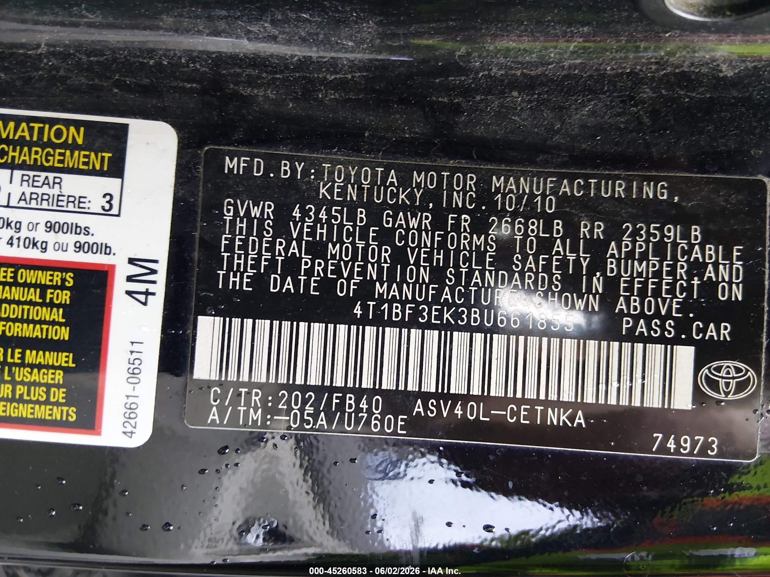 2011 Toyota Camry Le Black vin: 4T1BF3EK3BU661855