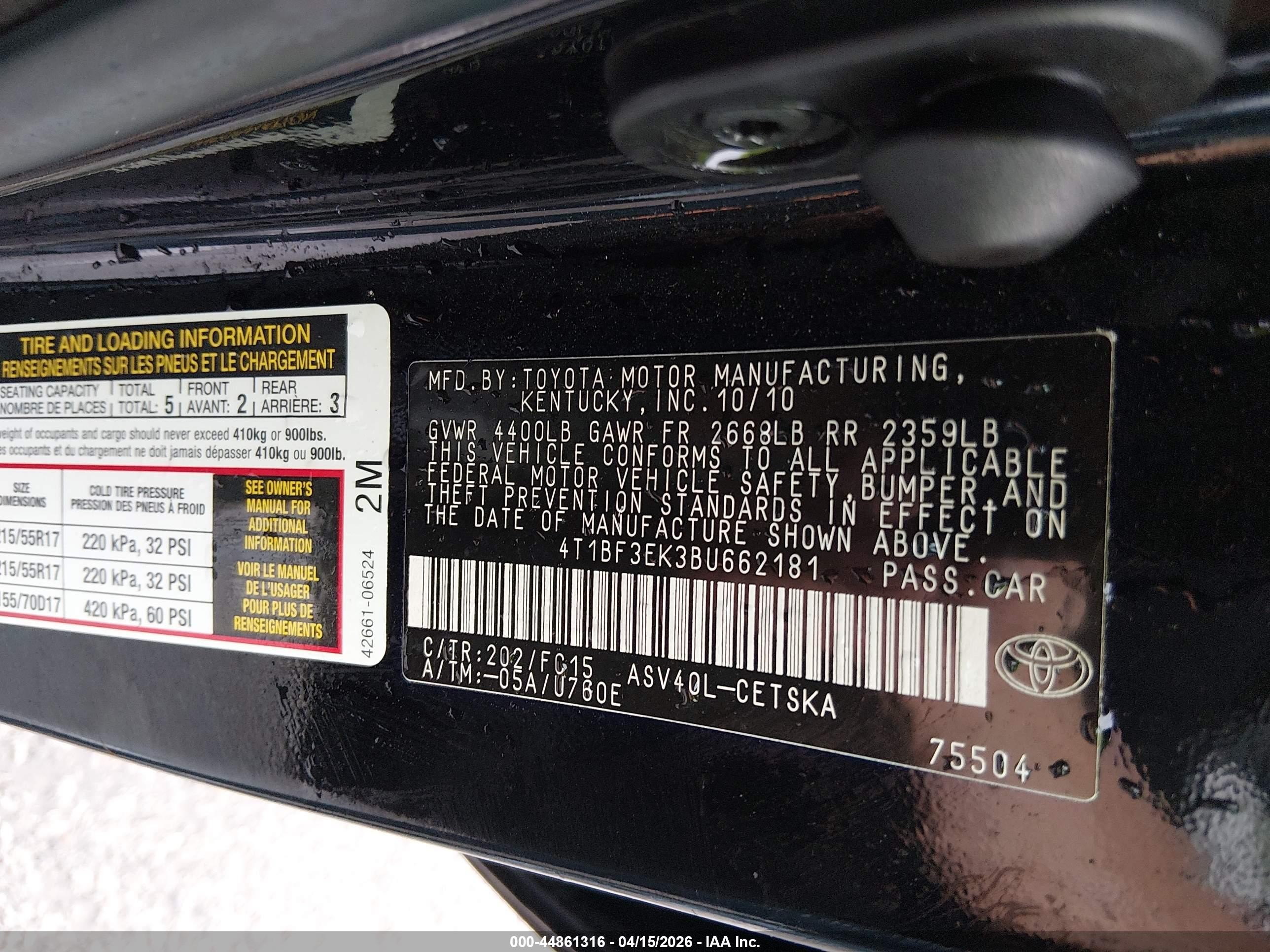 2011 Toyota Camry Se Черный vin: 4T1BF3EK3BU662181
