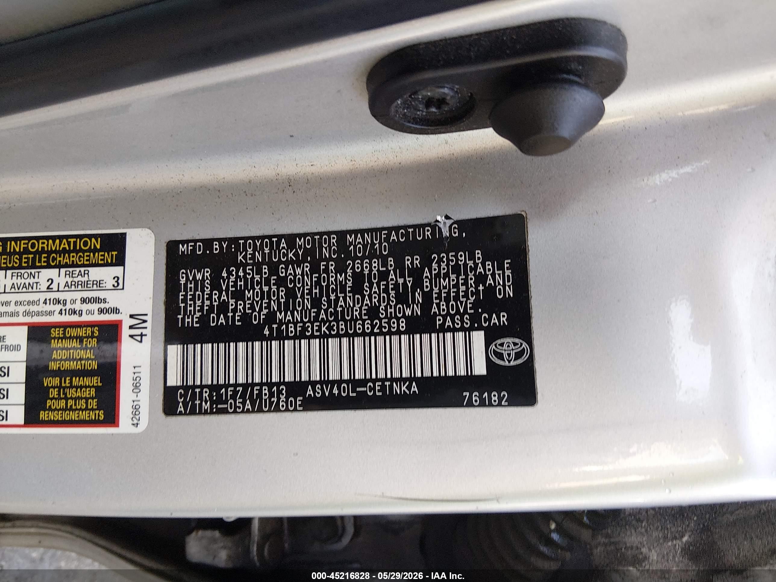 2011 Toyota Camry Le Silver vin: 4T1BF3EK3BU662598