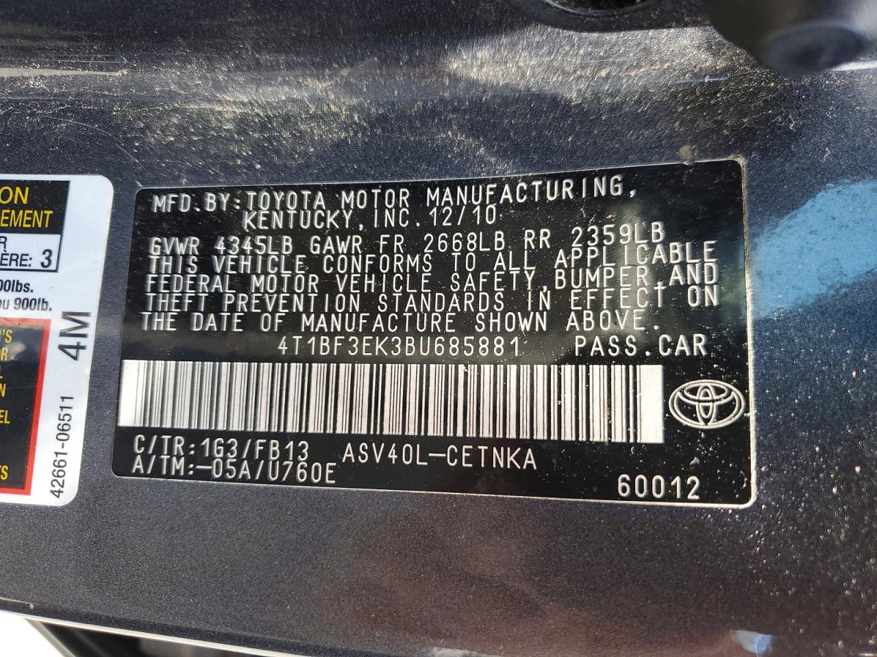2011 Toyota Camry Le Gray vin: 4T1BF3EK3BU685881