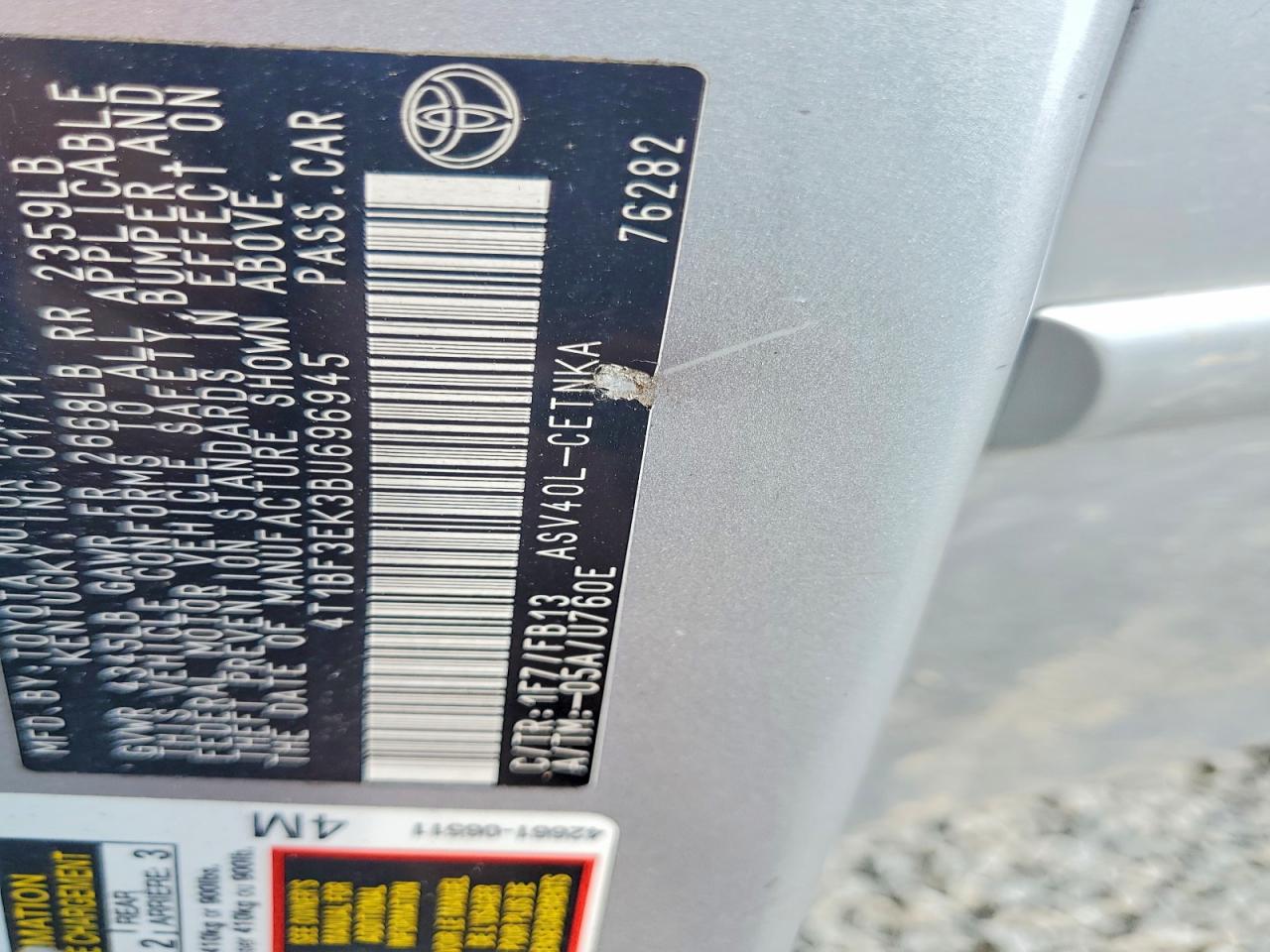 2011 Toyota Camry Le Silver vin: 4T1BF3EK3BU696945
