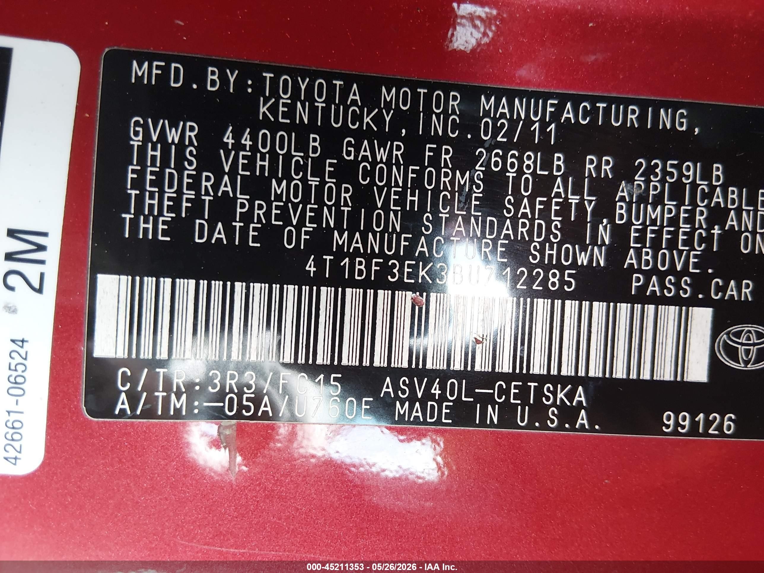 2011 Toyota Camry Se Красный vin: 4T1BF3EK3BU712285