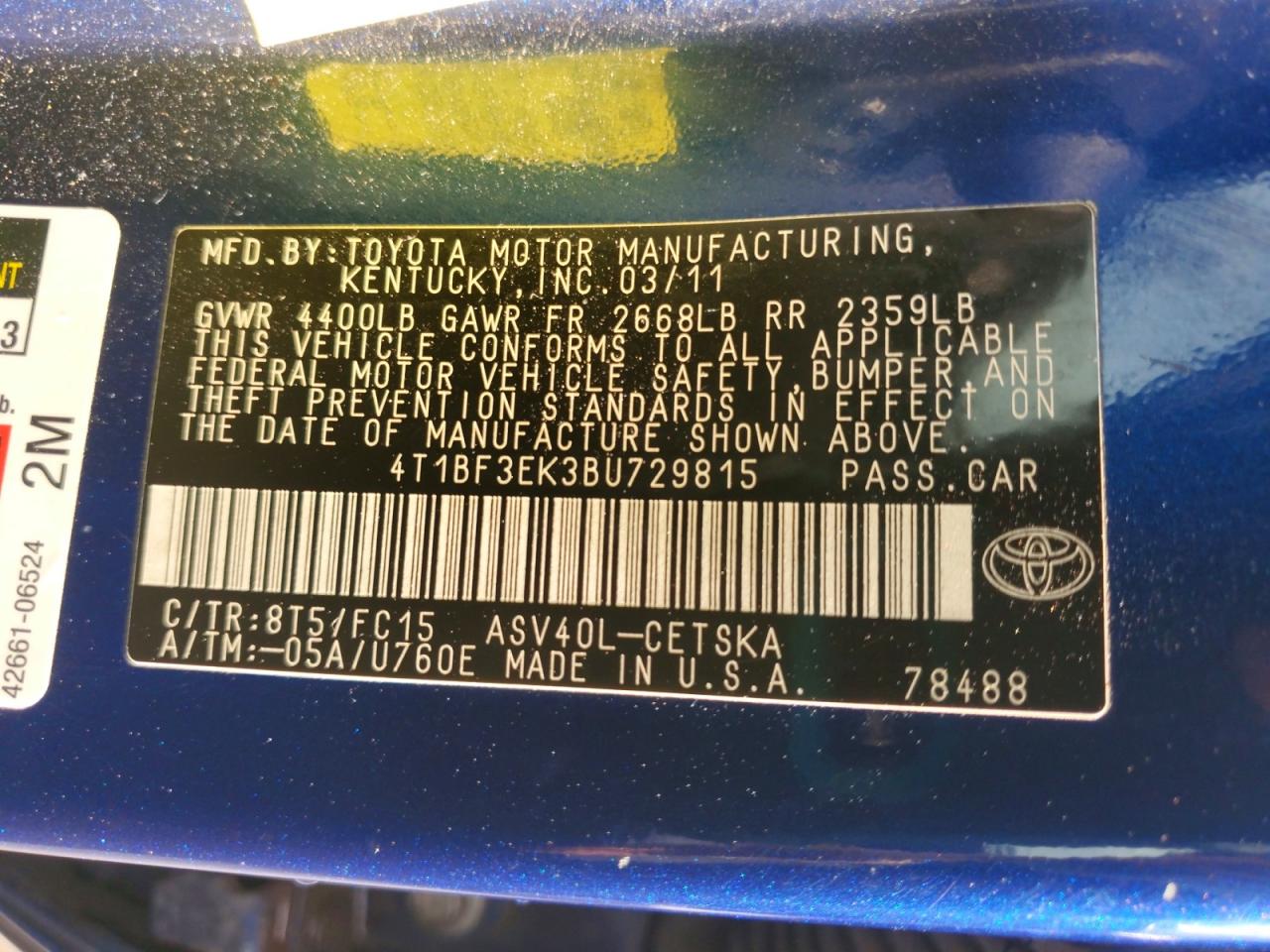 2011 Toyota Camry Se Blue vin: 4T1BF3EK3BU729815