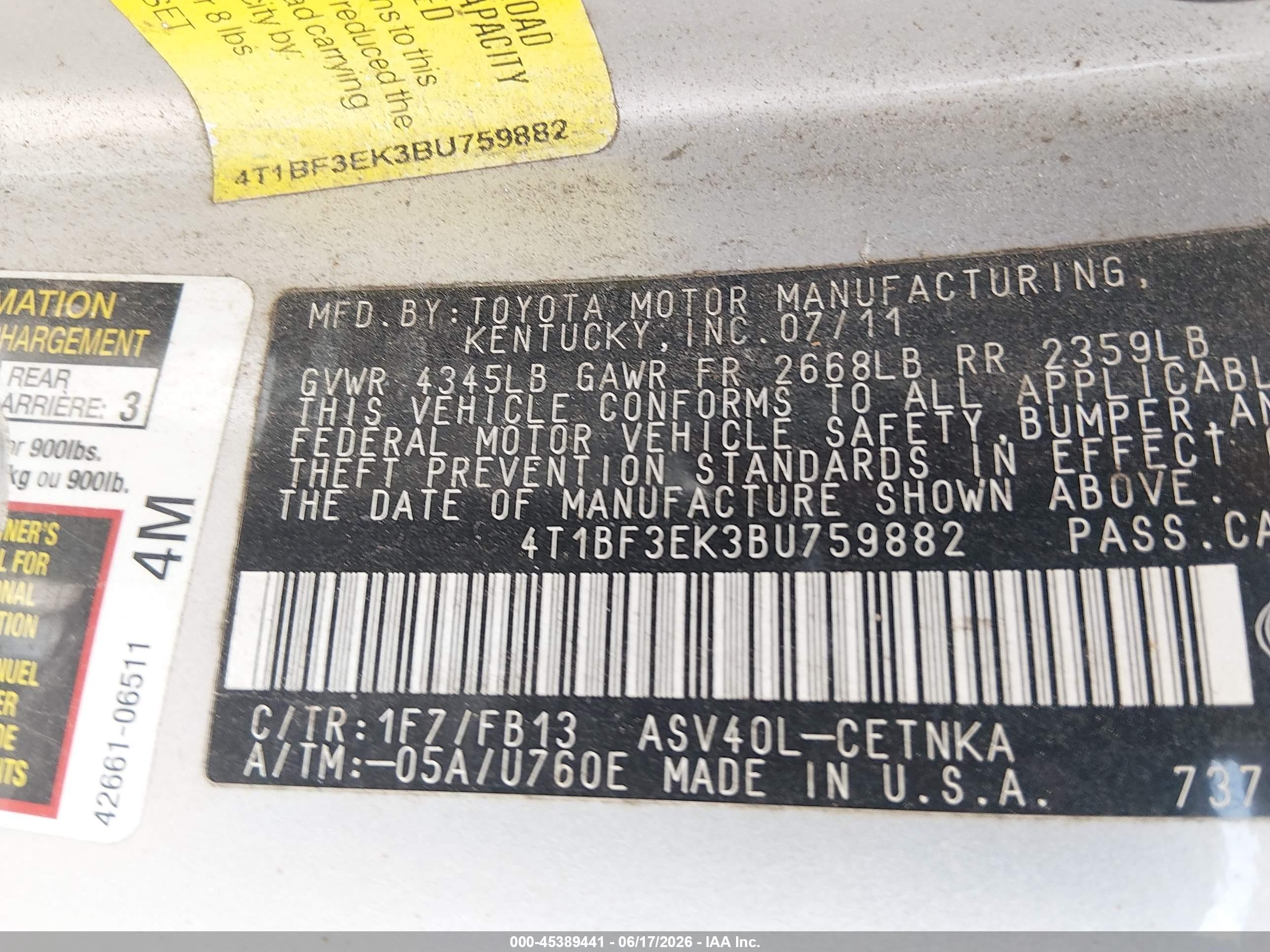 2011 Toyota Camry Le Серебряный vin: 4T1BF3EK3BU759882